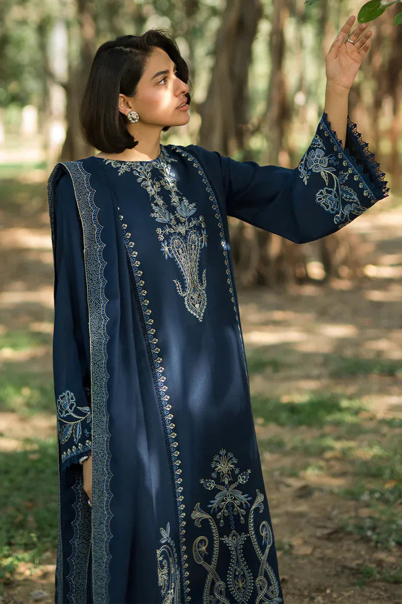 3 Piece - Dhanak Embroidered Suit with Dhanak Embroidered Shawl (Unstitched)