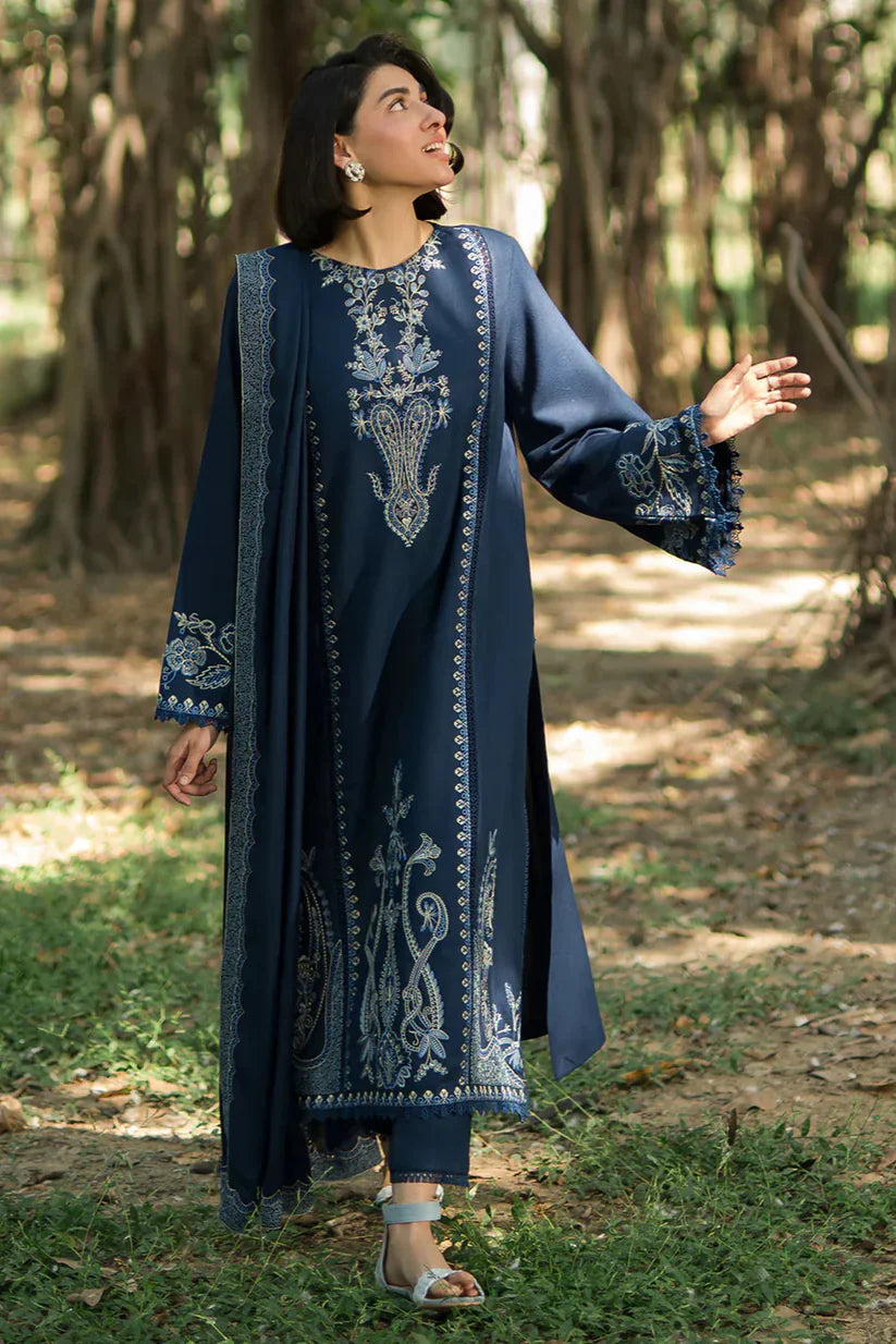 3 Piece - Dhanak Embroidered Suit with Dhanak Embroidered Shawl (Unstitched)