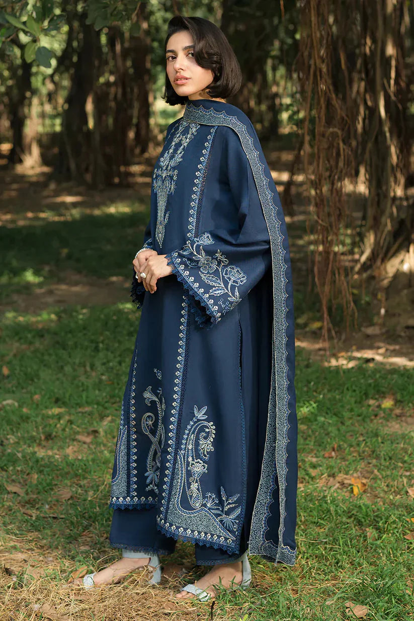 3 Piece - Dhanak Embroidered Suit with Dhanak Embroidered Shawl (Unstitched)