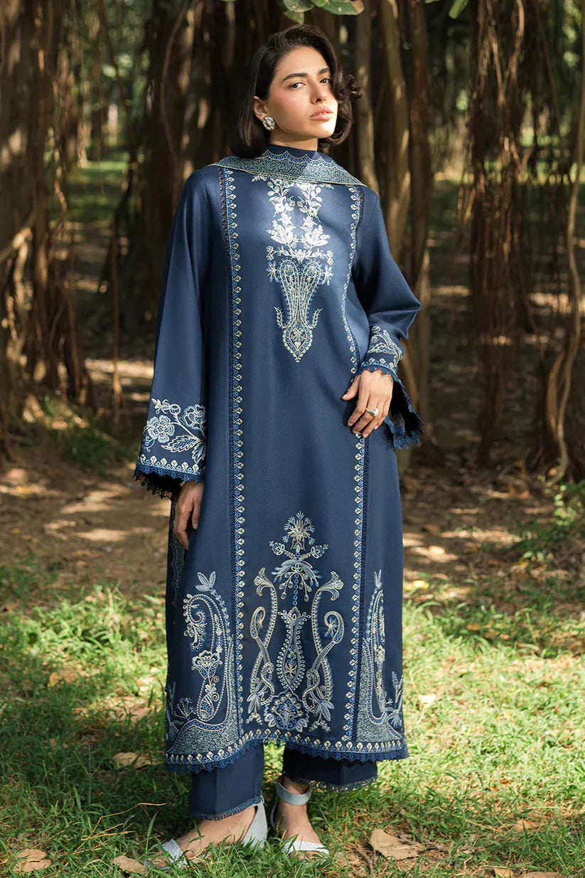 3 Piece - Dhanak Embroidered Suit with Dhanak Embroidered Shawl (Unstitched)