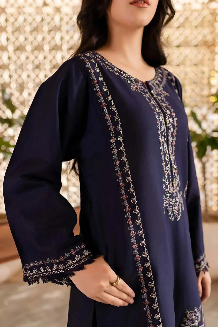 2 Piece - Dhanak Full Heavy Embroidered Suit with Plain Dyed Trouser (Unstitched)