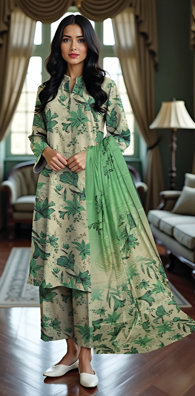3 Piece - Nishat BanaDora Printed Linen Suit with Linen Duppatta (Unstitched)