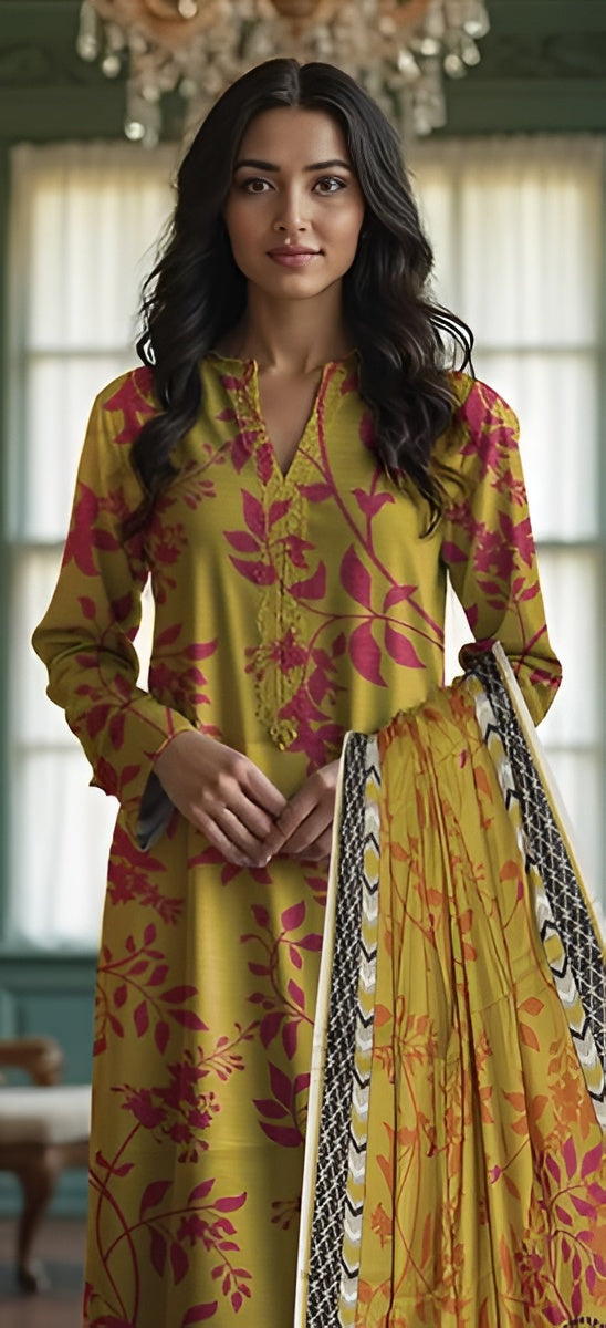 3 Piece - Nishat BanaDora Printed Linen Suit with Linen Duppatta (Unstitched)
