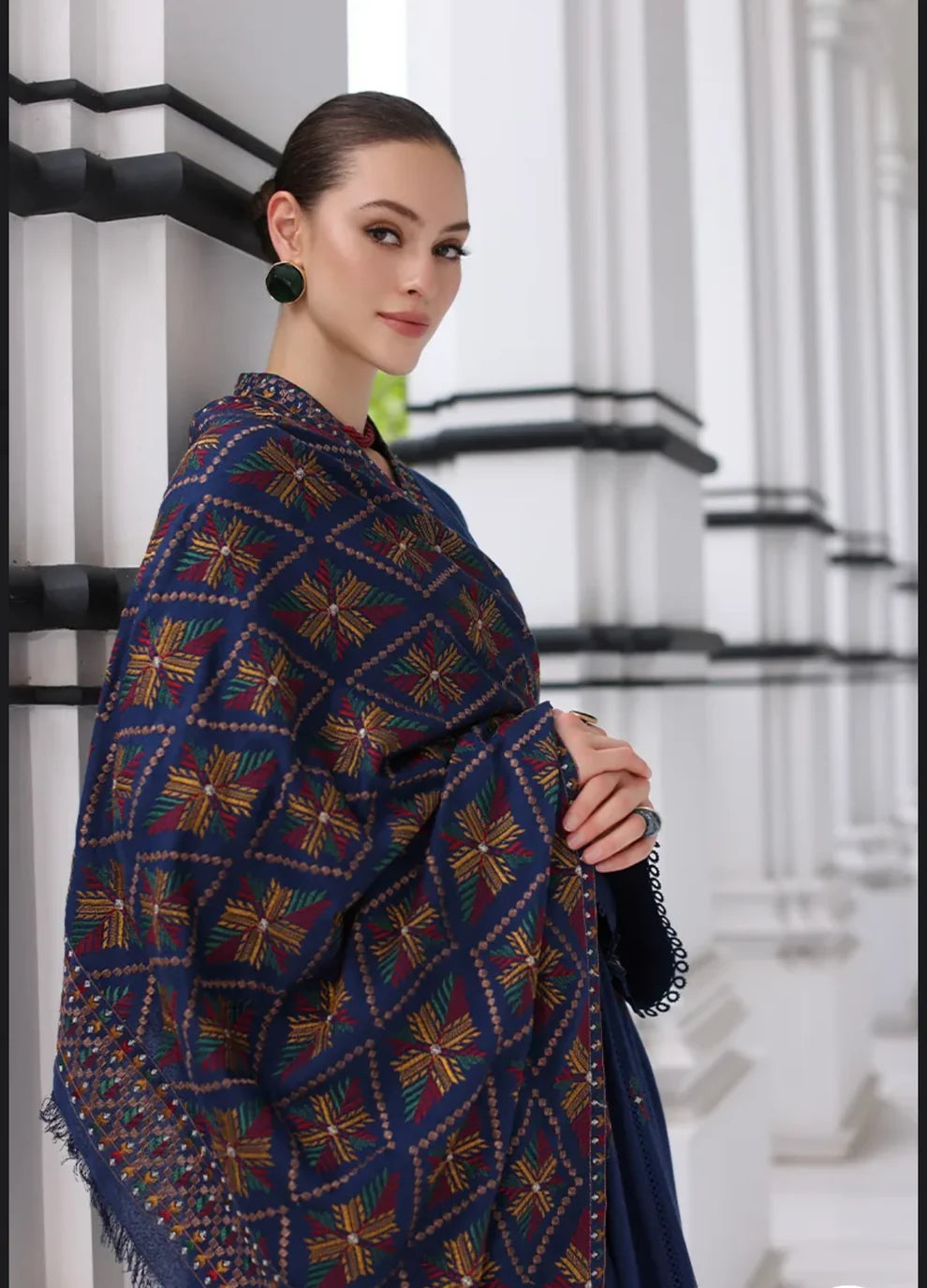 3 Piece - Dhanak Full Heavy Embroidered Suit with Digital Print Wool Shawl (Unstitched)