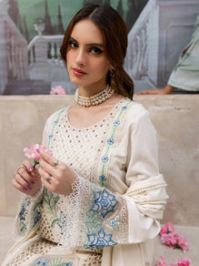 3 Piece - Dhanak Embroidered Suit with Dhanak Embroidered Shawl (Unstitched)