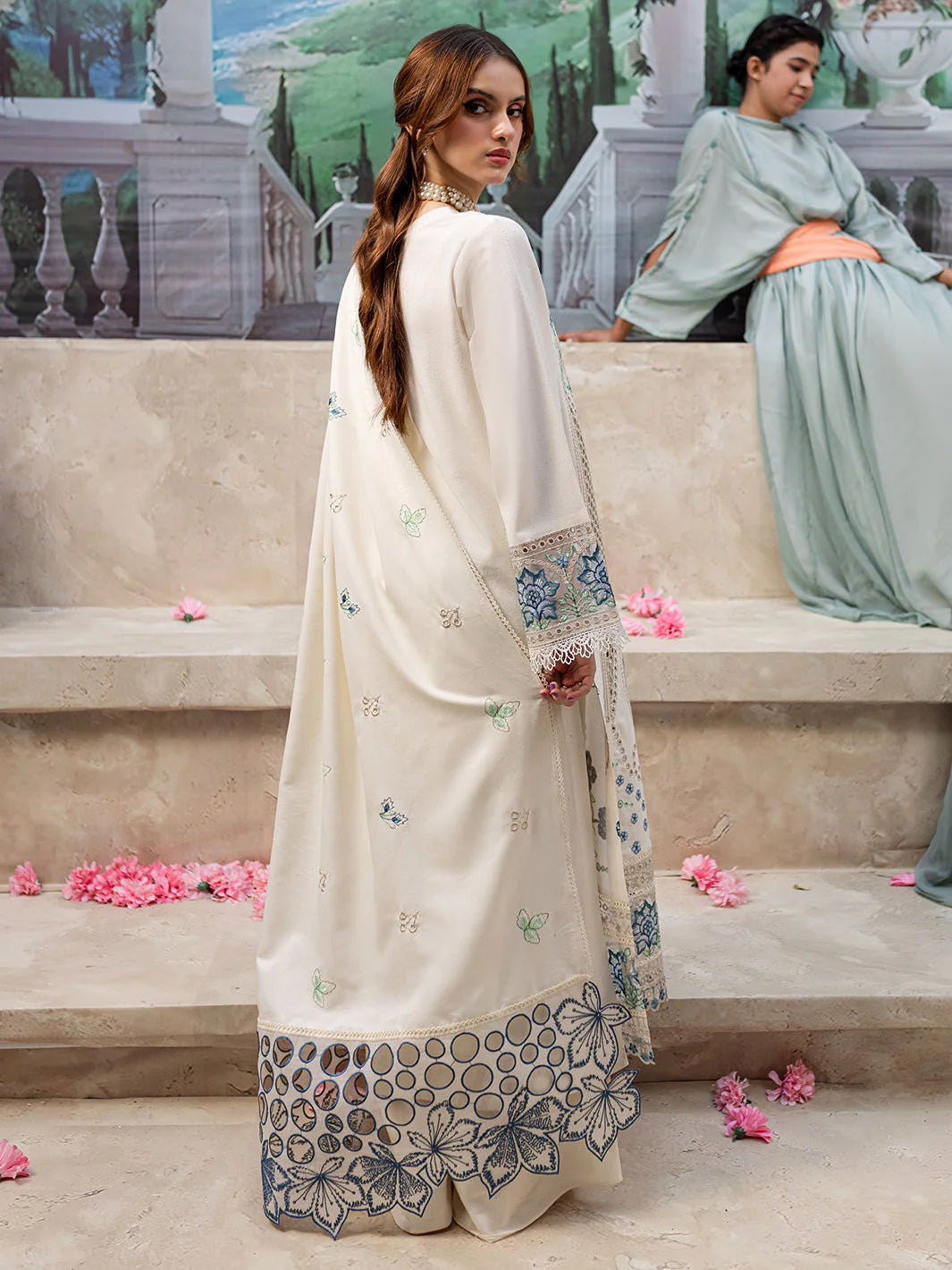 3 Piece - Dhanak Embroidered Suit with Dhanak Embroidered Shawl (Unstitched)