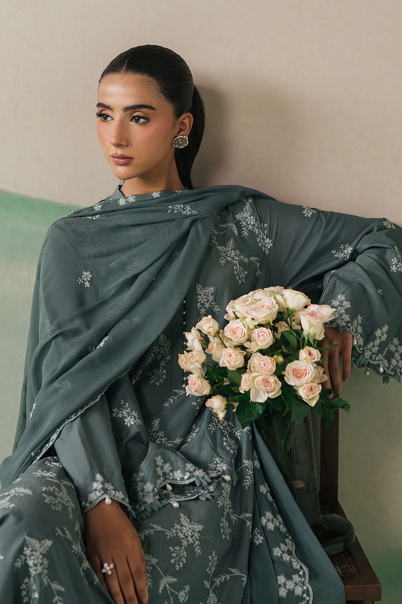 3 Piece - Cross Stitch Dhanak Embroidered Suit with Dhanak Embroidered Shawl (Unstitched)