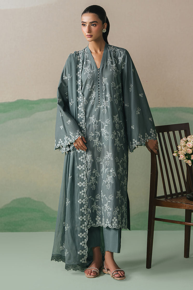 3 Piece - Cross Stitch Dhanak Embroidered Suit with Dhanak Embroidered Shawl (Unstitched)
