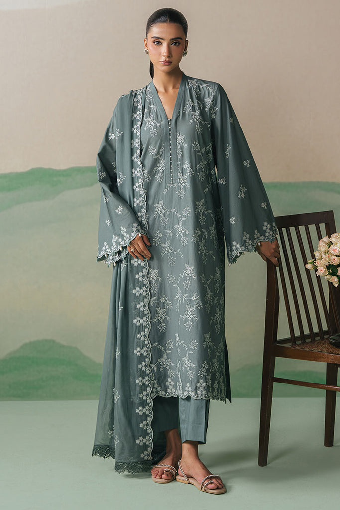 3 Piece - Cross Stitch Dhanak Embroidered Suit with Dhanak Embroidered Shawl (Unstitched)