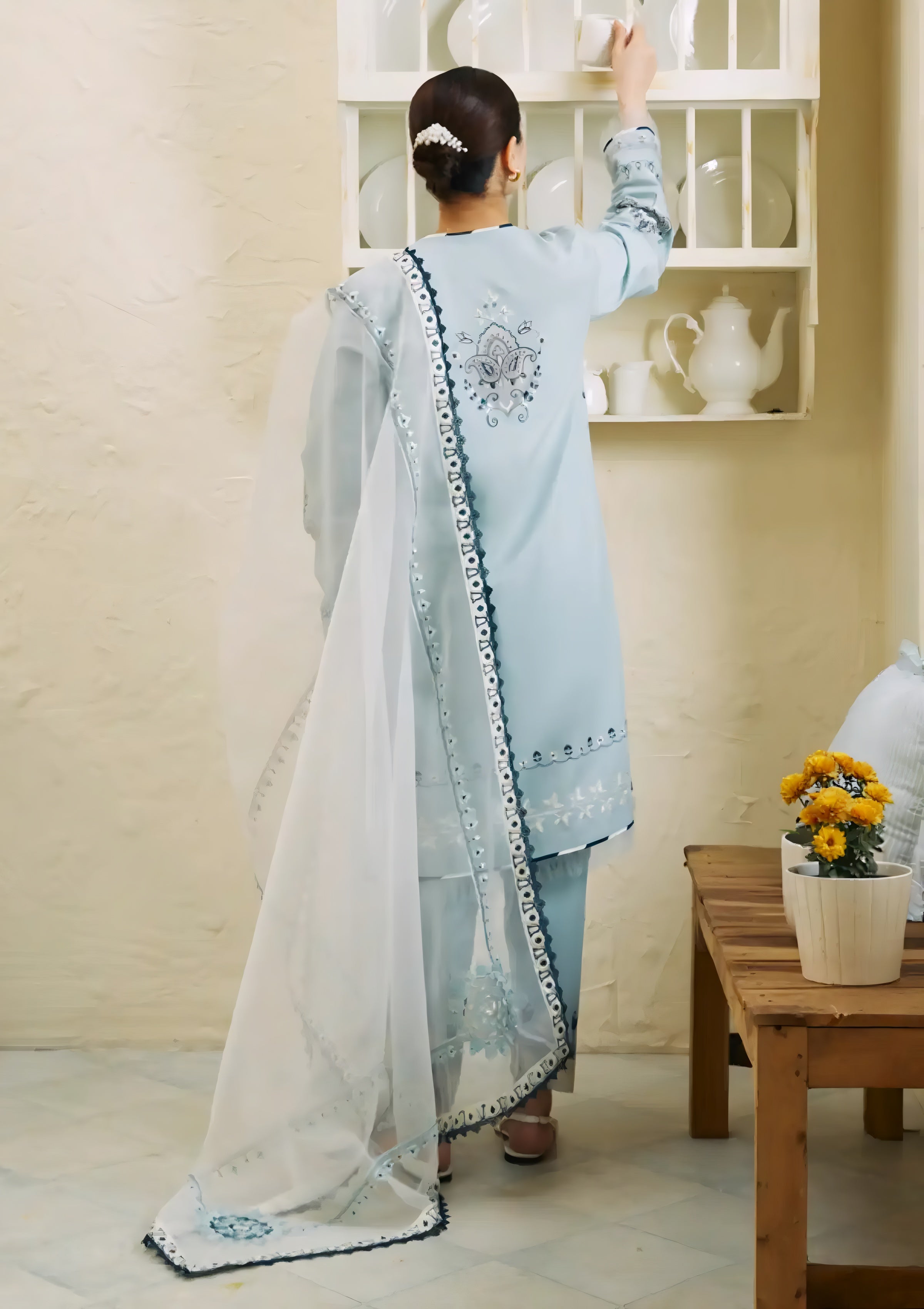3 Piece - Zara Shahjahan Lawn Embroidered Suit with Organza Duppatta (Unstitched)