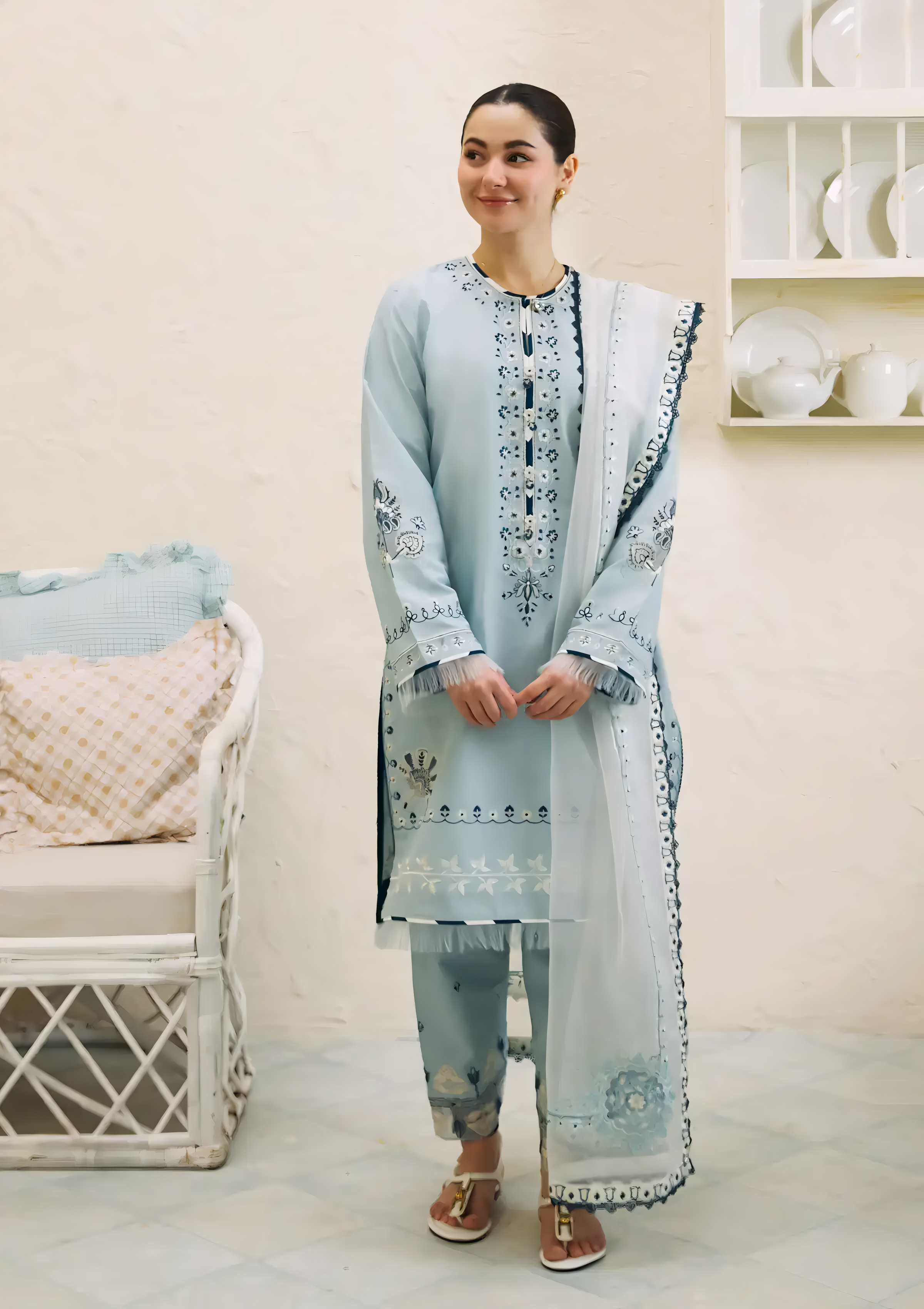 3 Piece - Zara Shahjahan Lawn Embroidered Suit with Organza Duppatta (Unstitched)