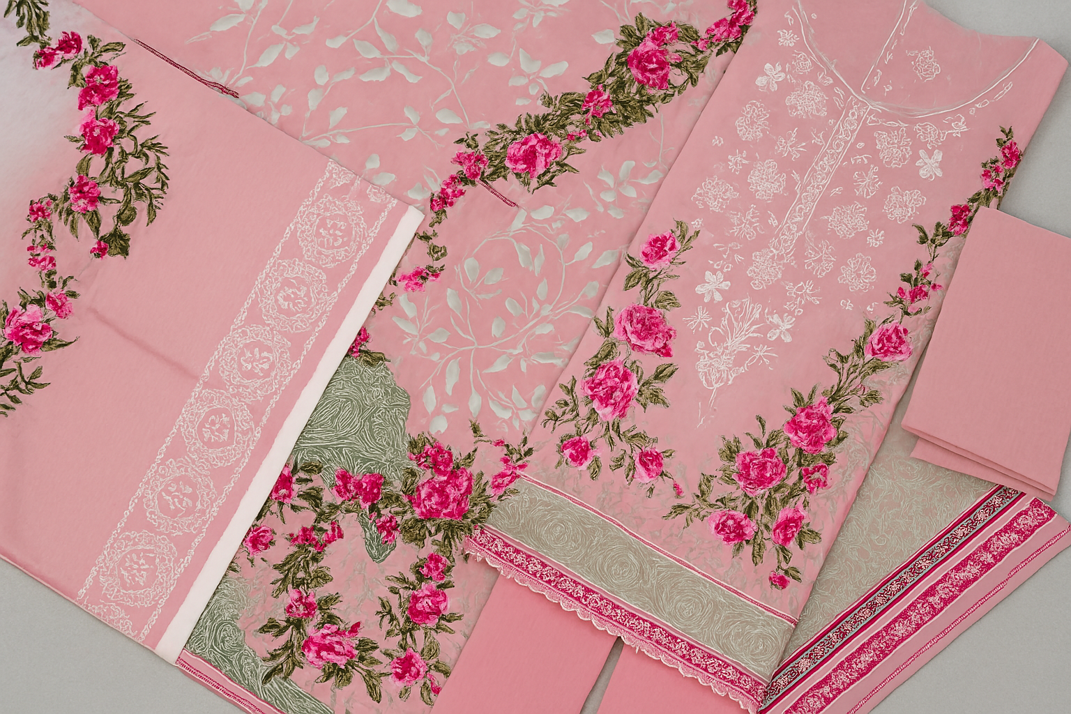 3 Piece - Printed Lawn Embroidered Suit with Lawn Duppatta (Unstitched)