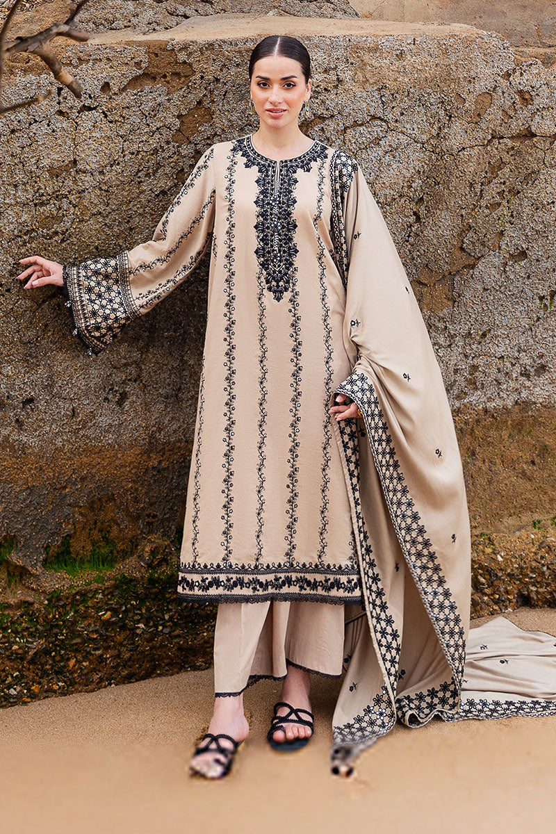 3 Piece - Cross Stitch Dhanak Embroidered Suit with Dhanak Embroidered Shawl (Unstitched)