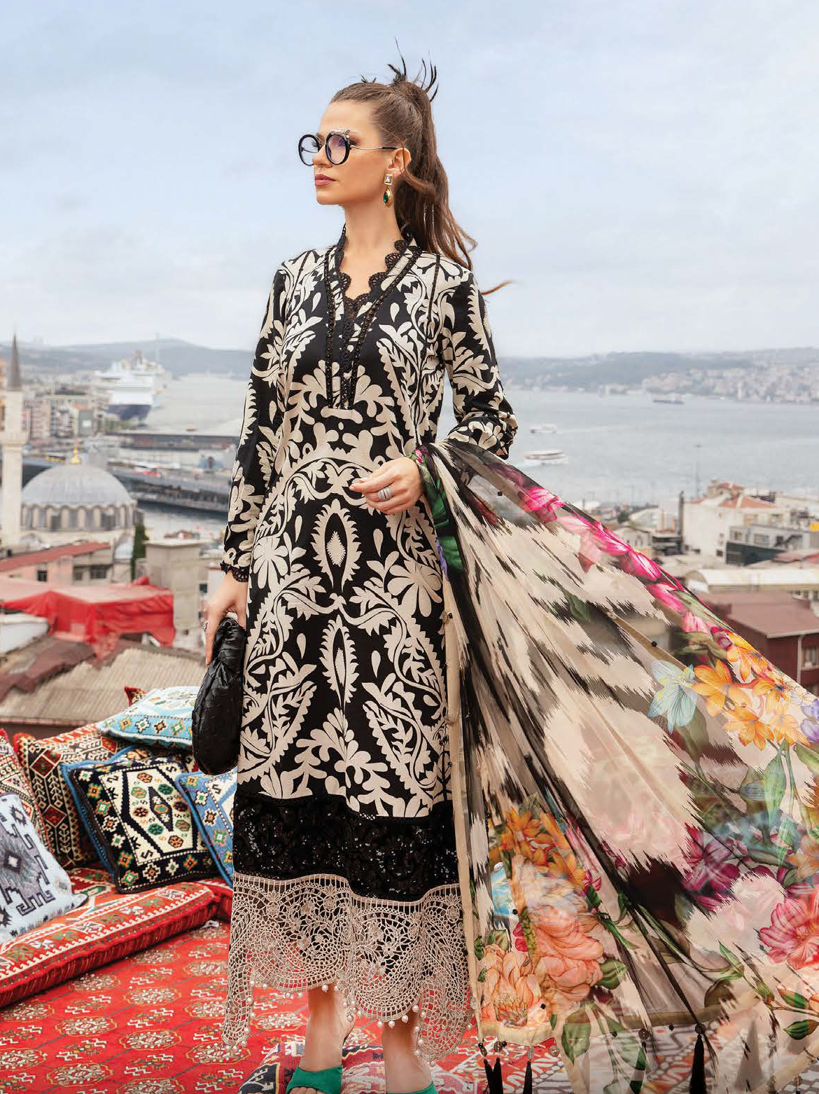 3 Piece - Maria B Khaddar Full Heavy Embroidered Suit with Digital Printed Khaddar Dupatta (Unstitched)