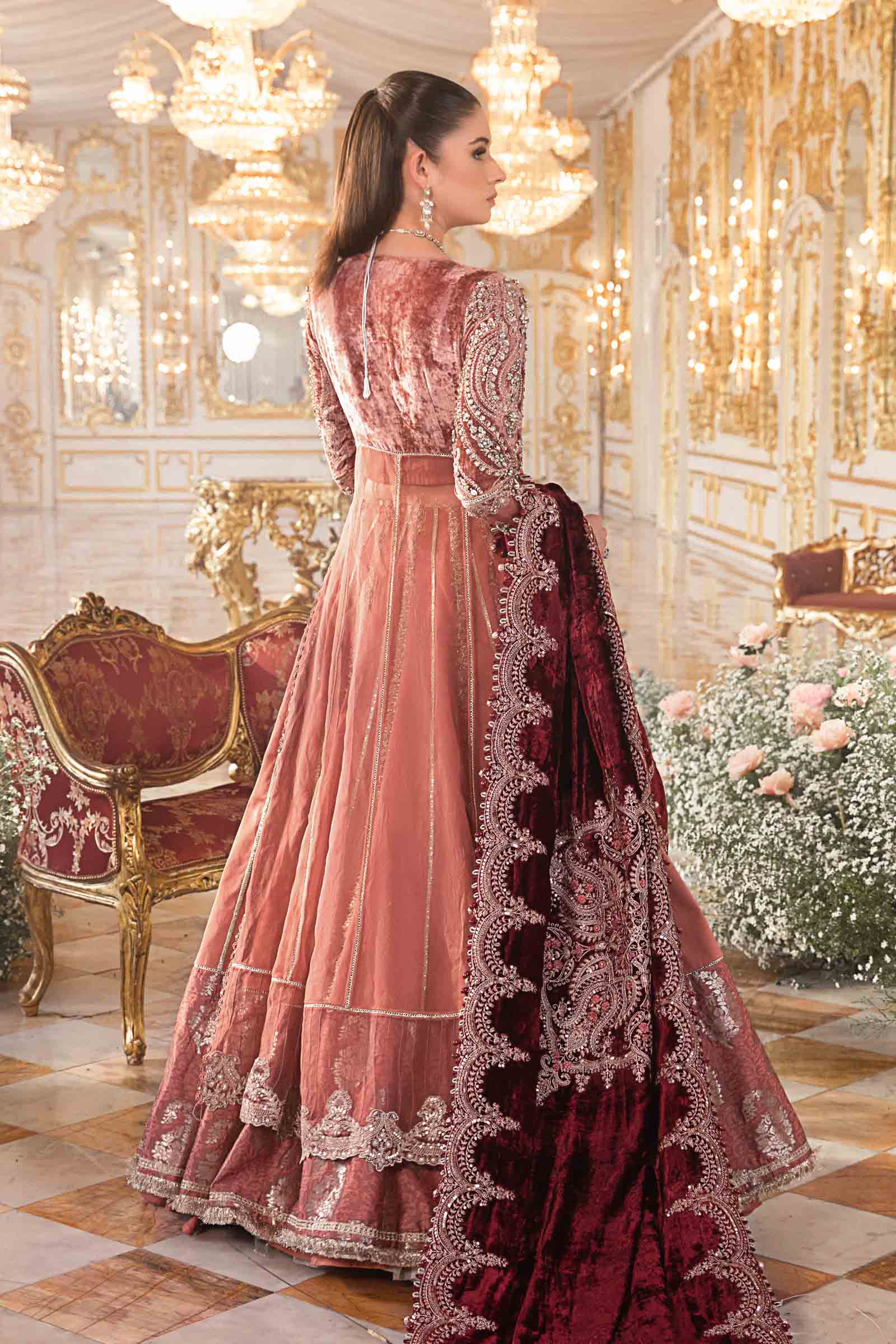 3 Piece - Maria B Net Full Heavy Embroidered Suit with Heavy Embroidered Net Dupatta with Chiffon Border (Unstitched)