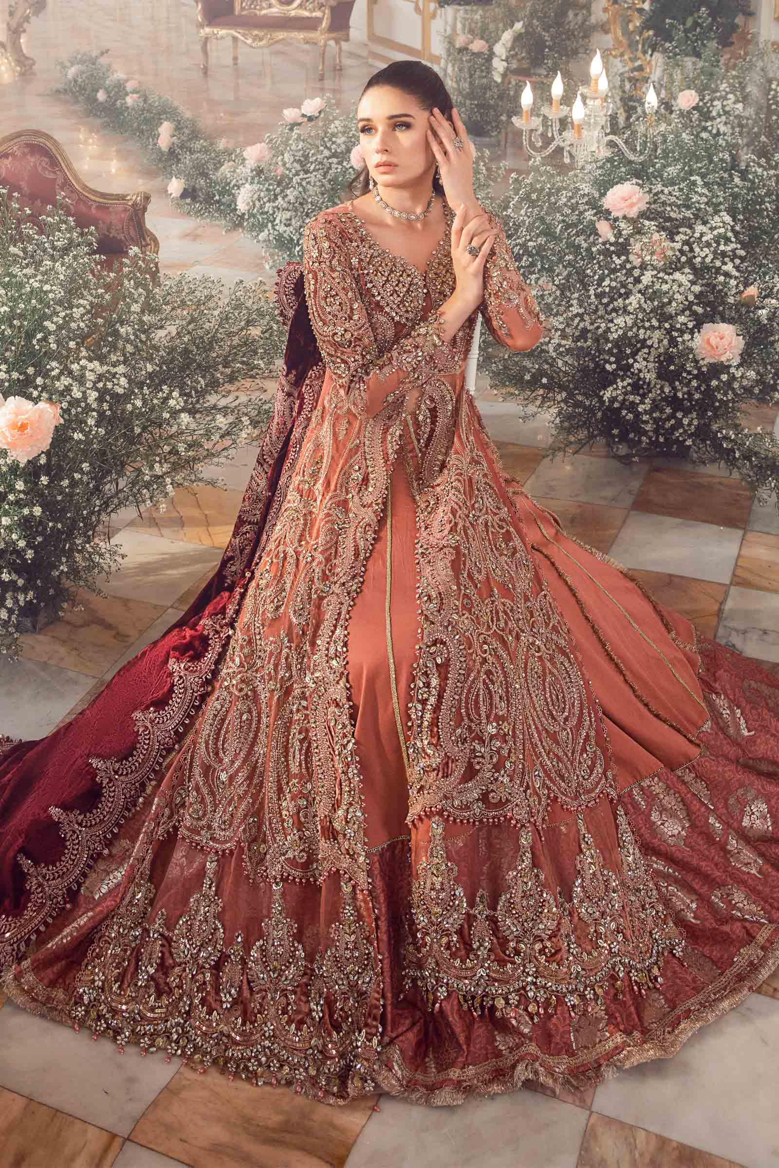3 Piece - Maria B Net Full Heavy Embroidered Suit with Heavy Embroidered Net Dupatta with Chiffon Border (Unstitched)