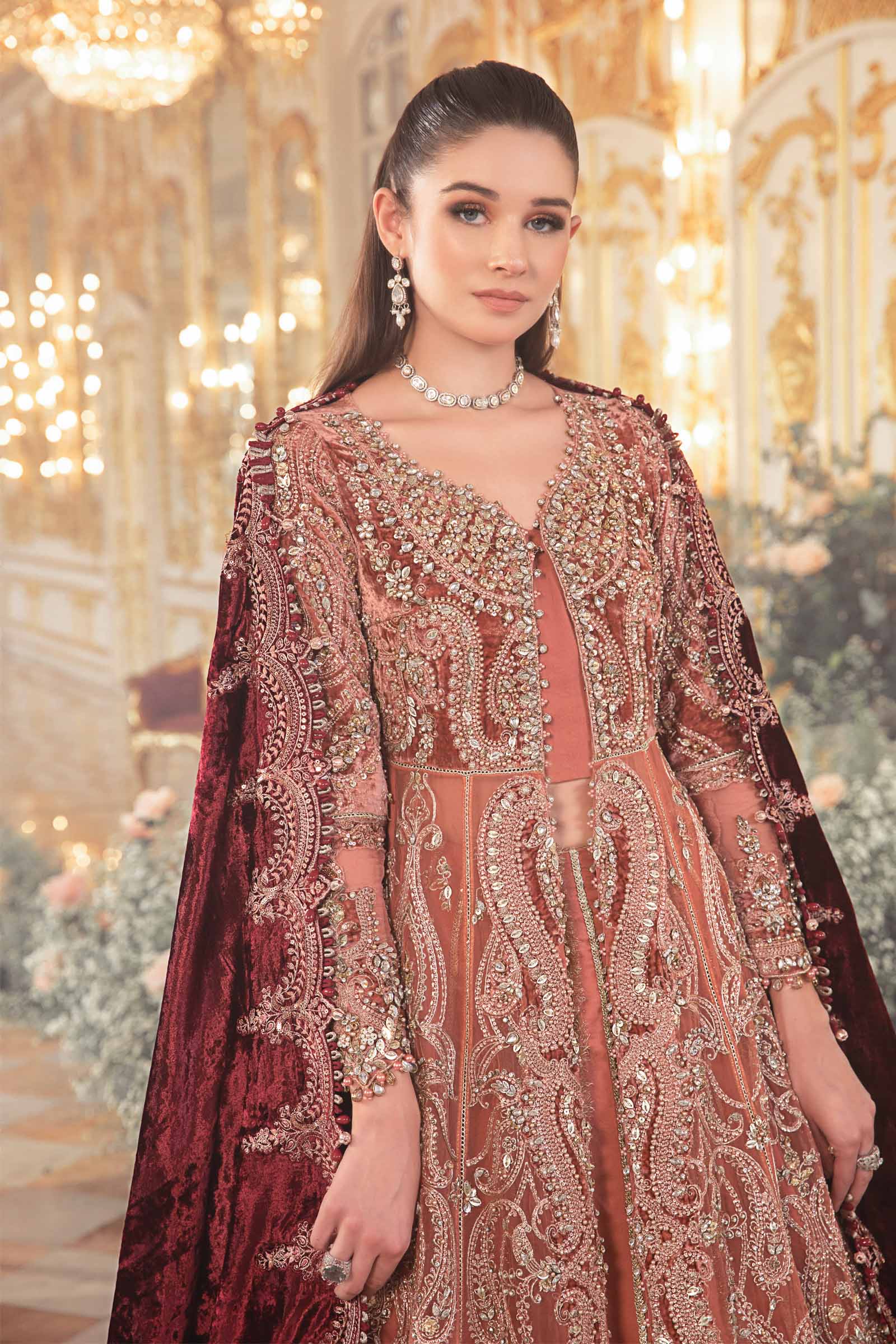 3 Piece - Maria B Net Full Heavy Embroidered Suit with Heavy Embroidered Net Dupatta with Chiffon Border (Unstitched)