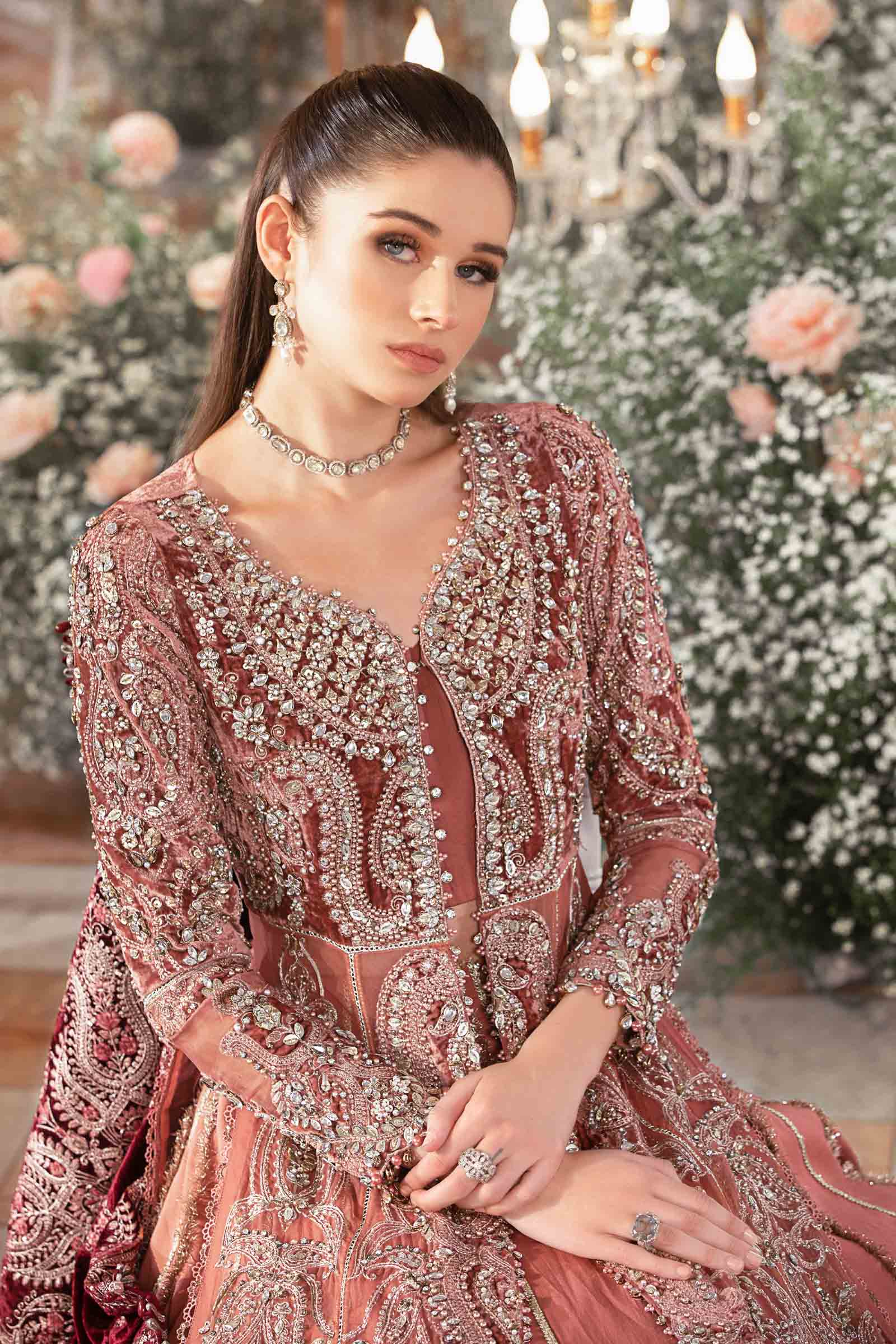 3 Piece - Maria B Net Full Heavy Embroidered Suit with Heavy Embroidered Net Dupatta with Chiffon Border (Unstitched)