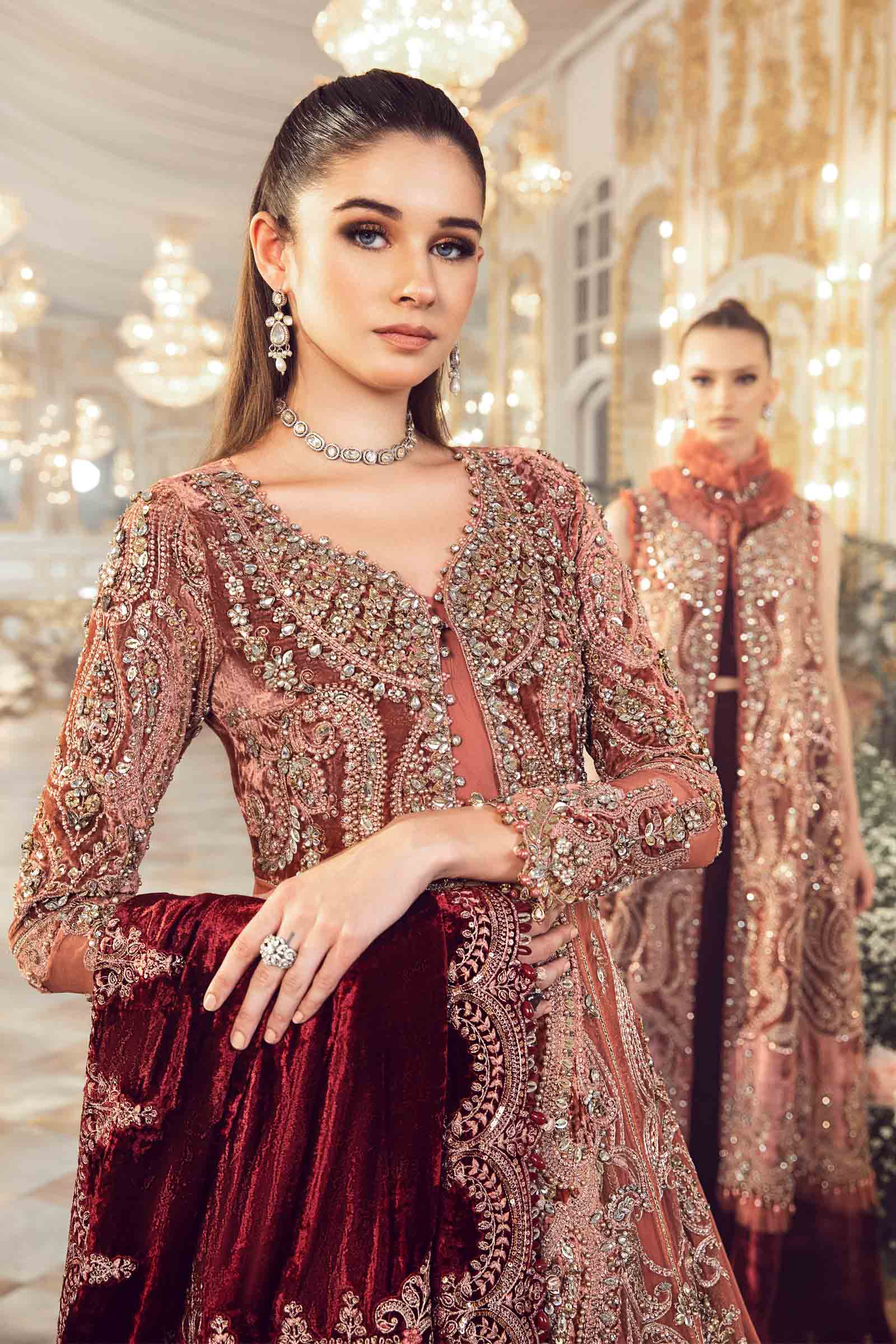 3 Piece - Maria B Net Full Heavy Embroidered Suit with Heavy Embroidered Net Dupatta with Chiffon Border (Unstitched)
