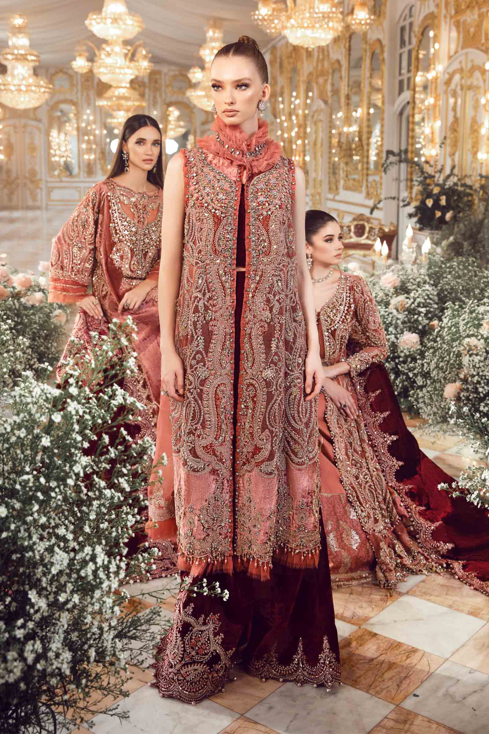 3 Piece - Maria B Net Full Heavy Embroidered Suit with Heavy Embroidered Net Dupatta with Chiffon Border (Unstitched)