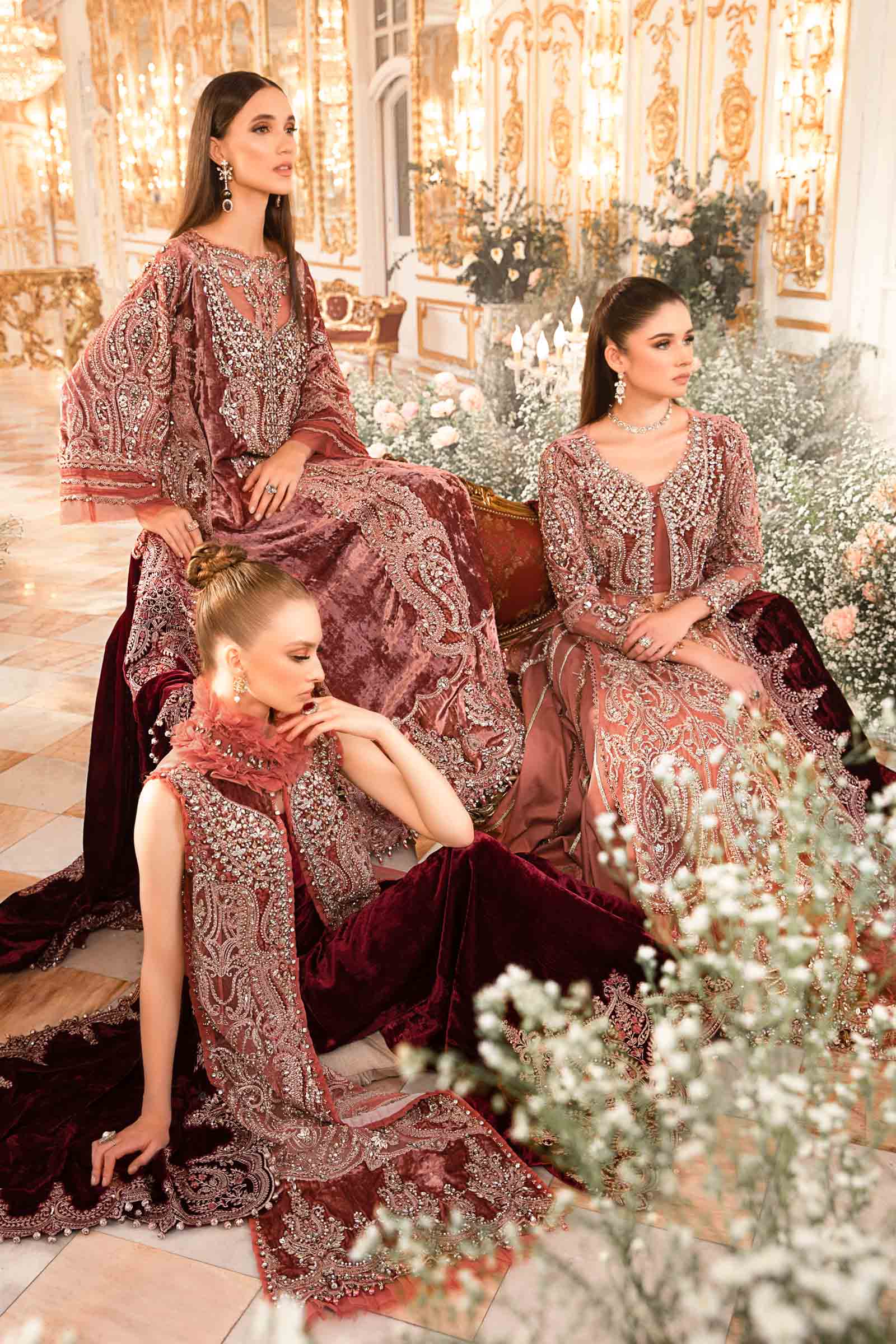 3 Piece - Maria B Net Full Heavy Embroidered Suit with Heavy Embroidered Net Dupatta with Chiffon Border (Unstitched)