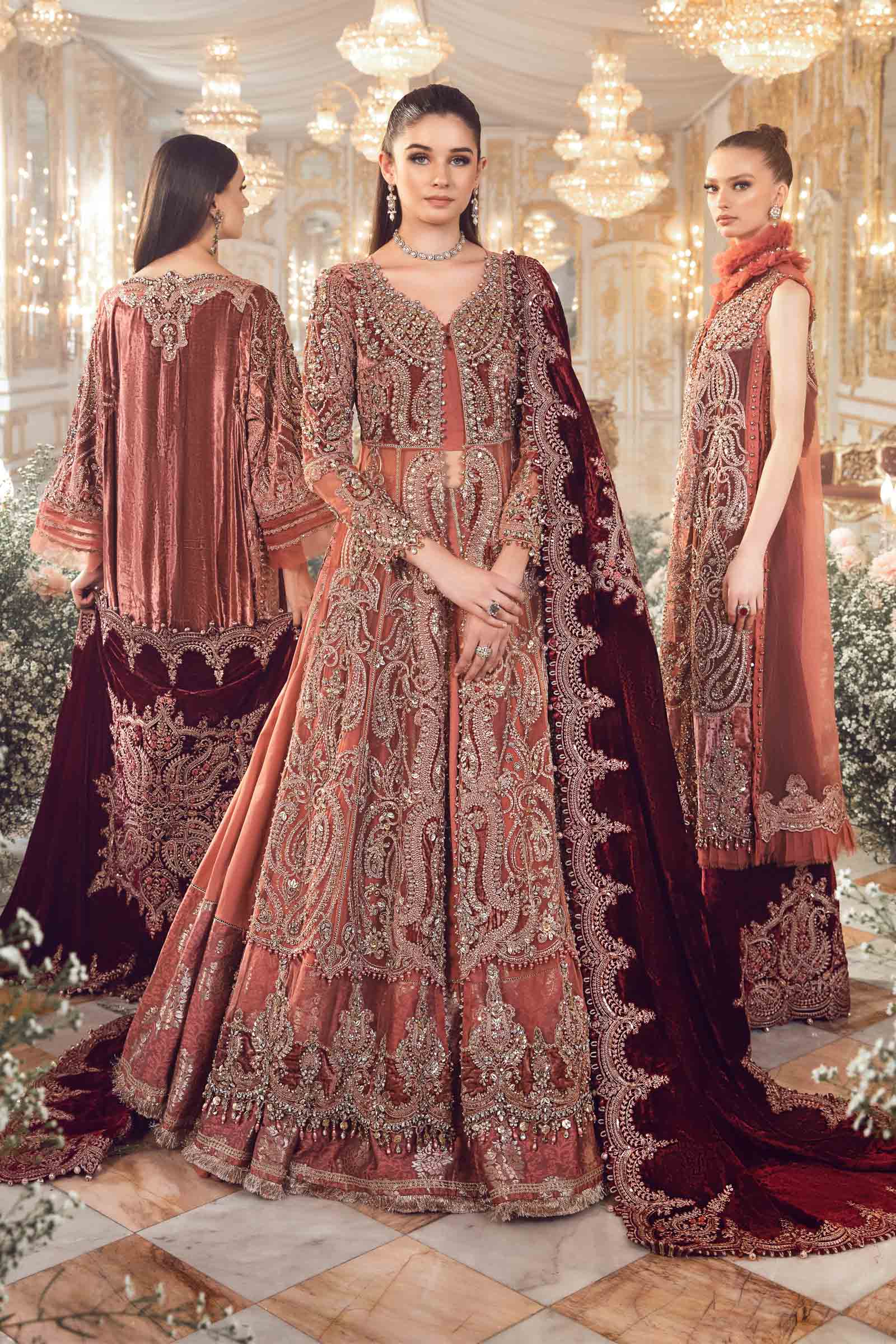 3 Piece - Maria B Net Full Heavy Embroidered Suit with Heavy Embroidered Net Dupatta with Chiffon Border (Unstitched)