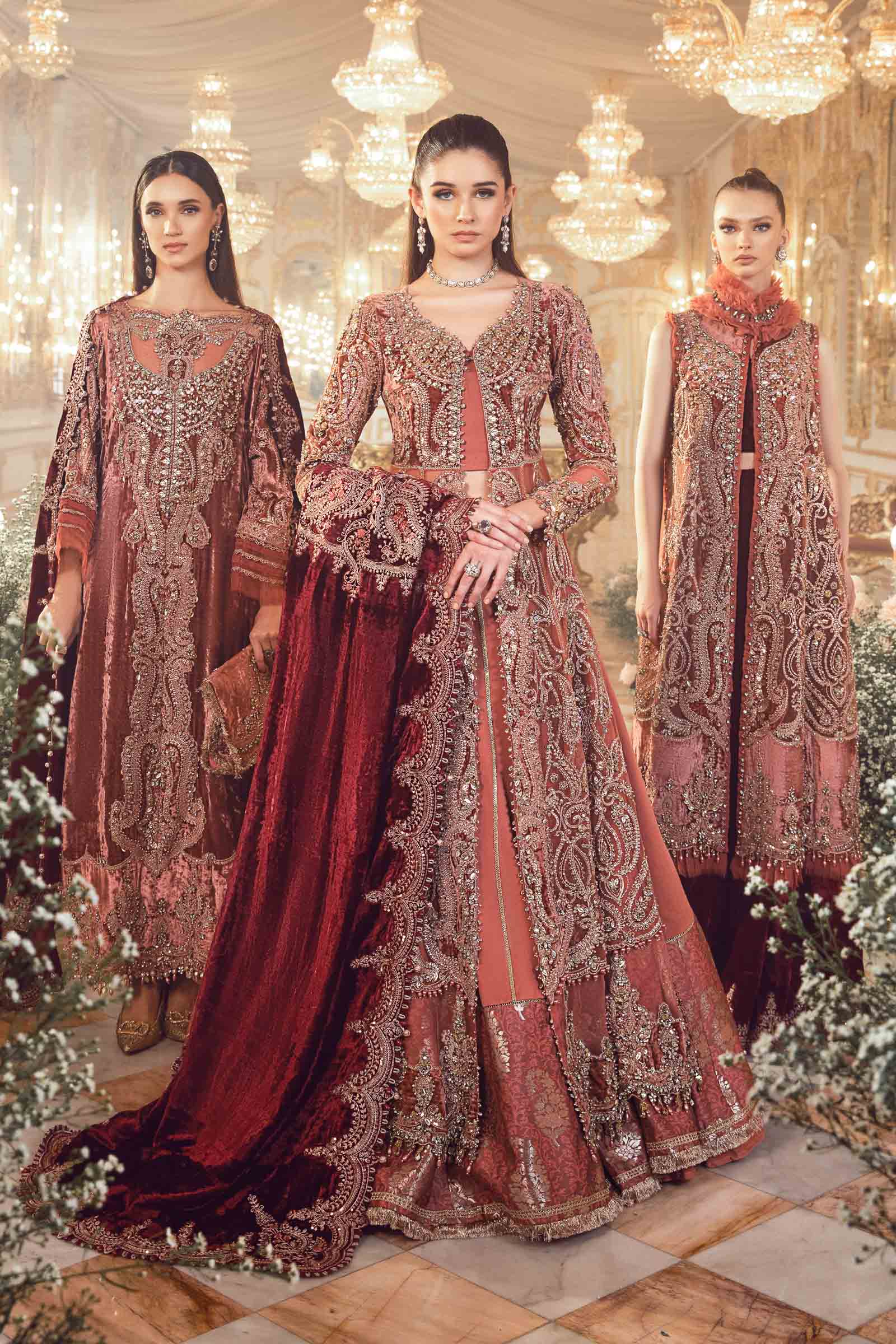 3 Piece - Maria B Net Full Heavy Embroidered Suit with Heavy Embroidered Net Dupatta with Chiffon Border (Unstitched)