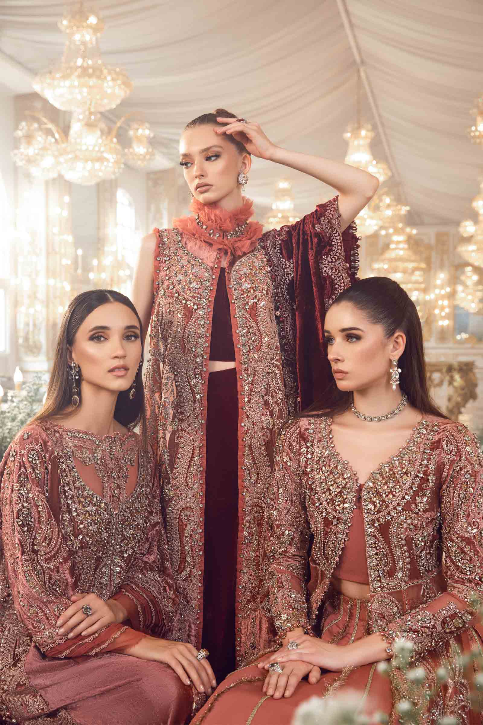 3 Piece - Maria B Net Full Heavy Embroidered Suit with Heavy Embroidered Net Dupatta with Chiffon Border (Unstitched)