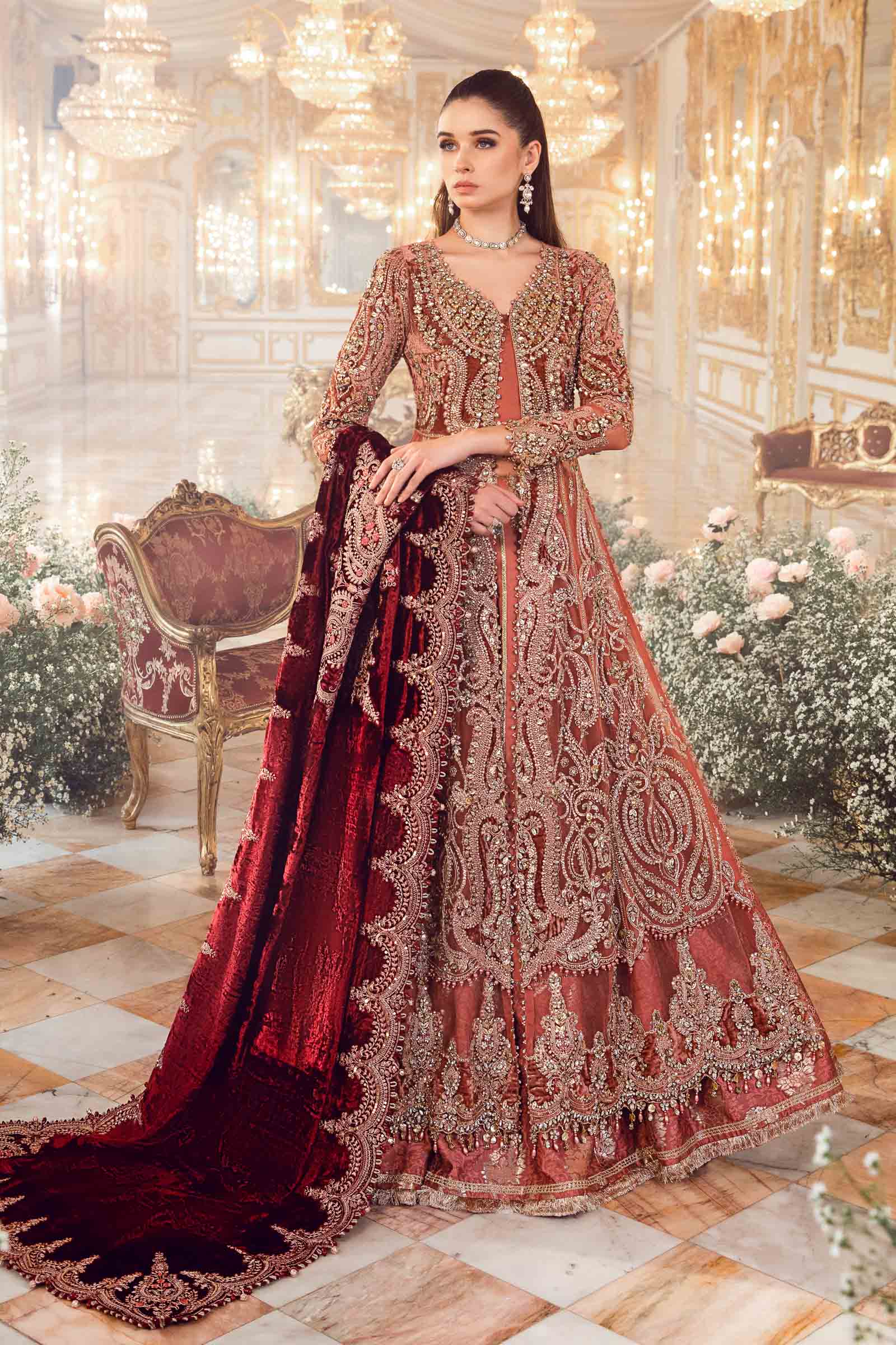 3 Piece - Maria B Net Full Heavy Embroidered Suit with Heavy Embroidered Net Dupatta with Chiffon Border (Unstitched)