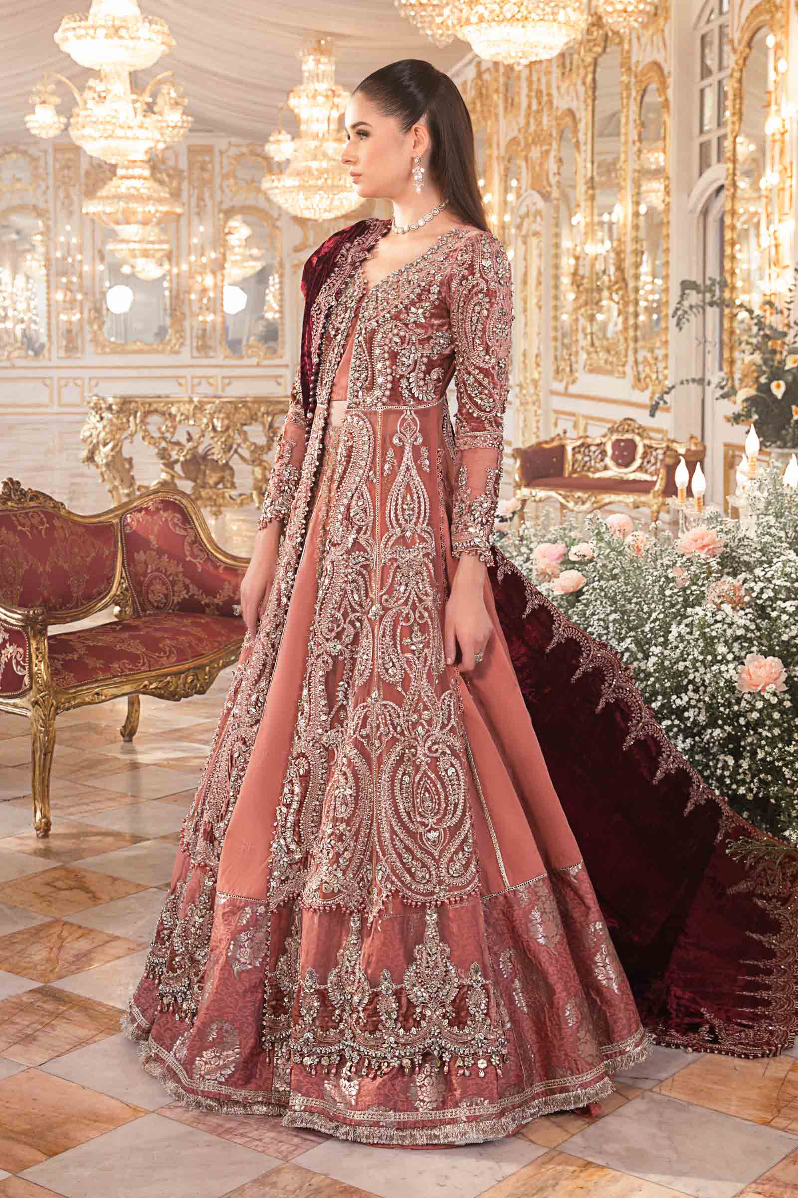 3 Piece - Maria B Net Full Heavy Embroidered Suit with Heavy Embroidered Net Dupatta with Chiffon Border (Unstitched)