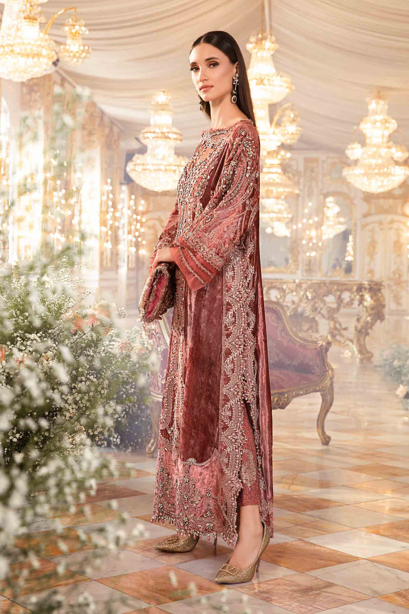 3 Piece - Maria B Net Full Heavy Embroidered Suit with Heavy Embroidered Net Dupatta with Chiffon Border (Unstitched)