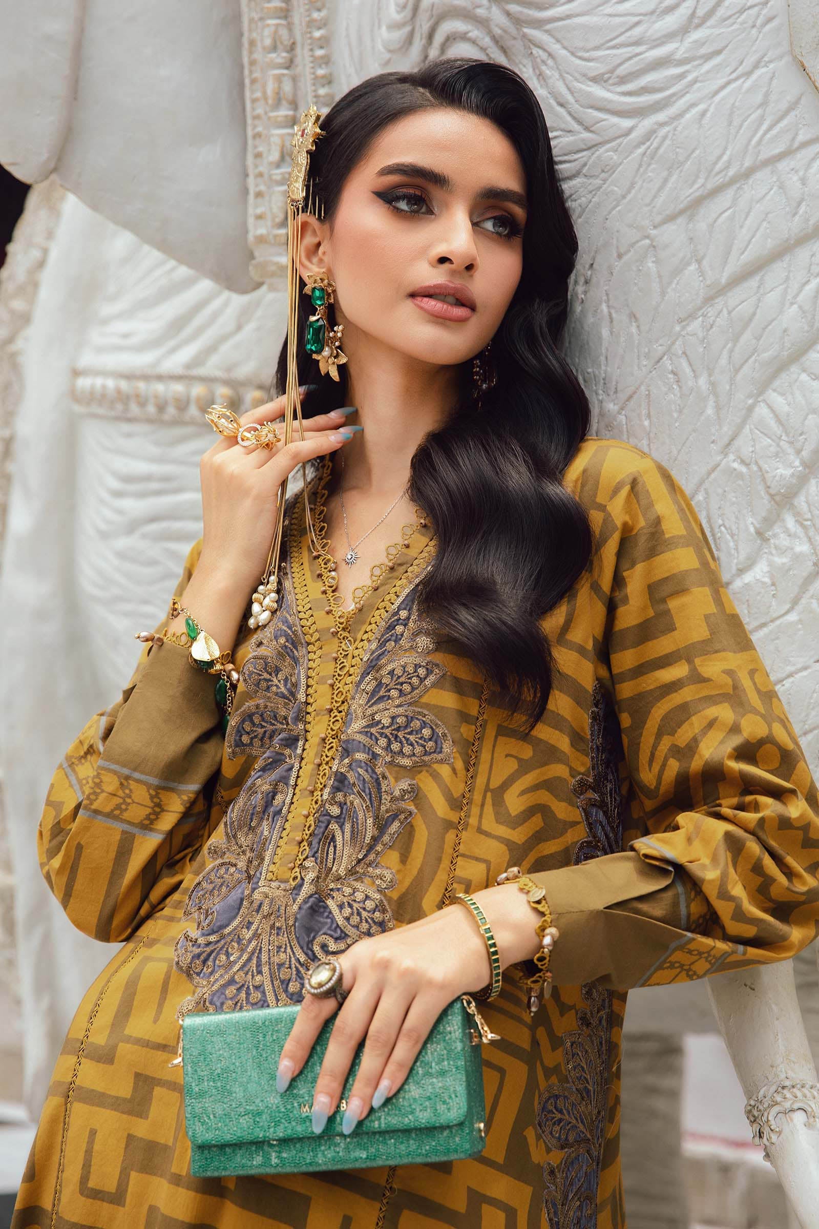 3 Piece - Maria B Silk Embroidered Digital Printed Suit with Silk Digital Printed Dupatta (Unstitched)