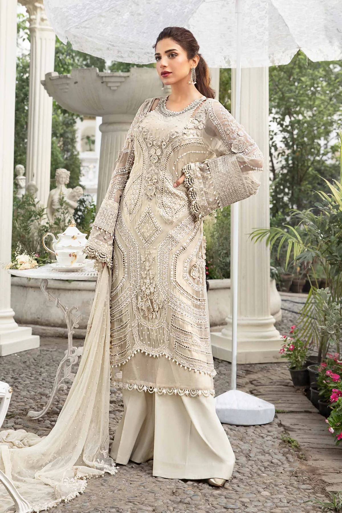 3 Piece - Pure Chiffon Full Heavy Embroidered Suit with Heavy Embroidered Chiffon Dupatta (Unstitched)