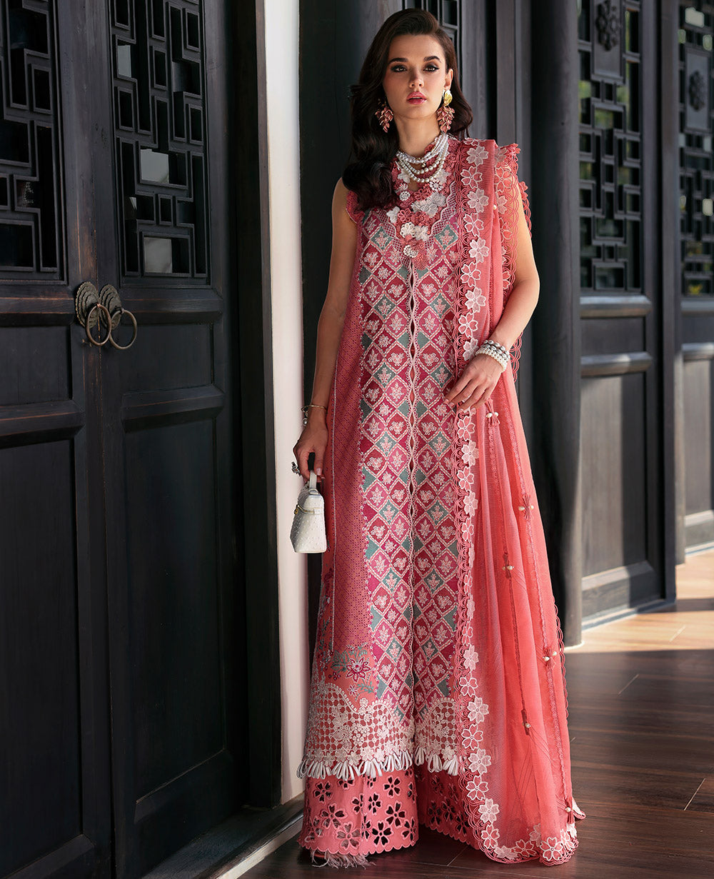3 Piece - Dhanak Full Heavy Embroidered Suit with Embroidered Dhanak Shawl (Unstitched)