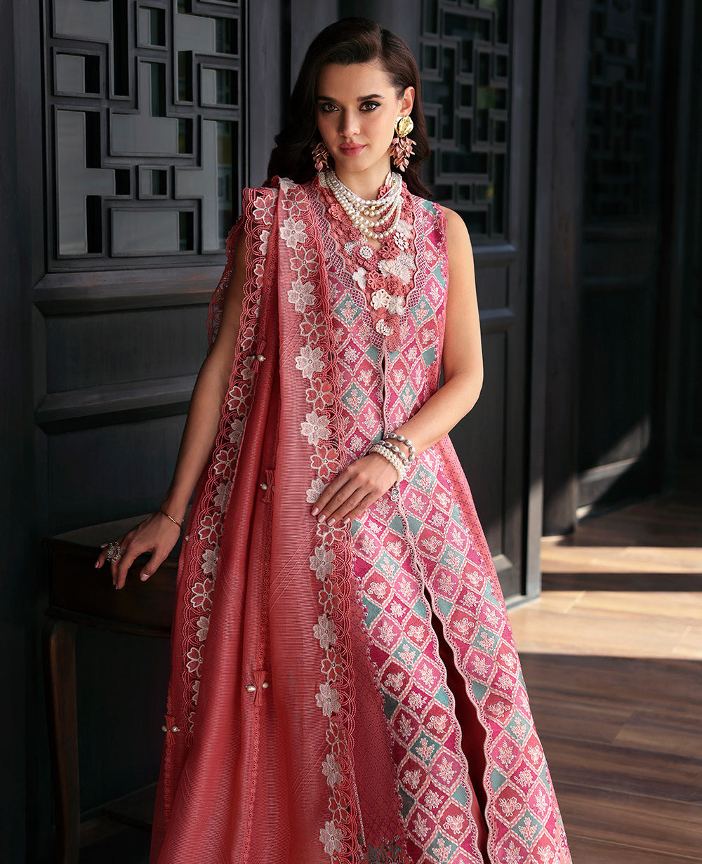 3 Piece - Dhanak Full Heavy Embroidered Suit with Embroidered Dhanak Shawl (Unstitched)