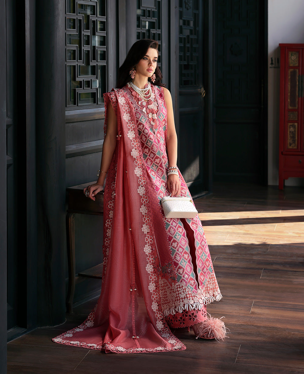 3 Piece - Dhanak Full Heavy Embroidered Suit with Embroidered Dhanak Shawl (Unstitched)