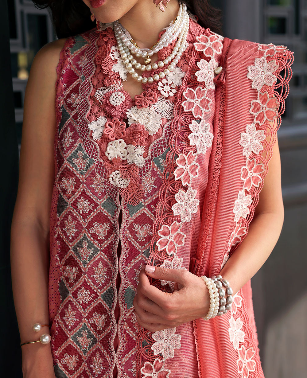 3 Piece - Dhanak Full Heavy Embroidered Suit with Embroidered Dhanak Shawl (Unstitched)