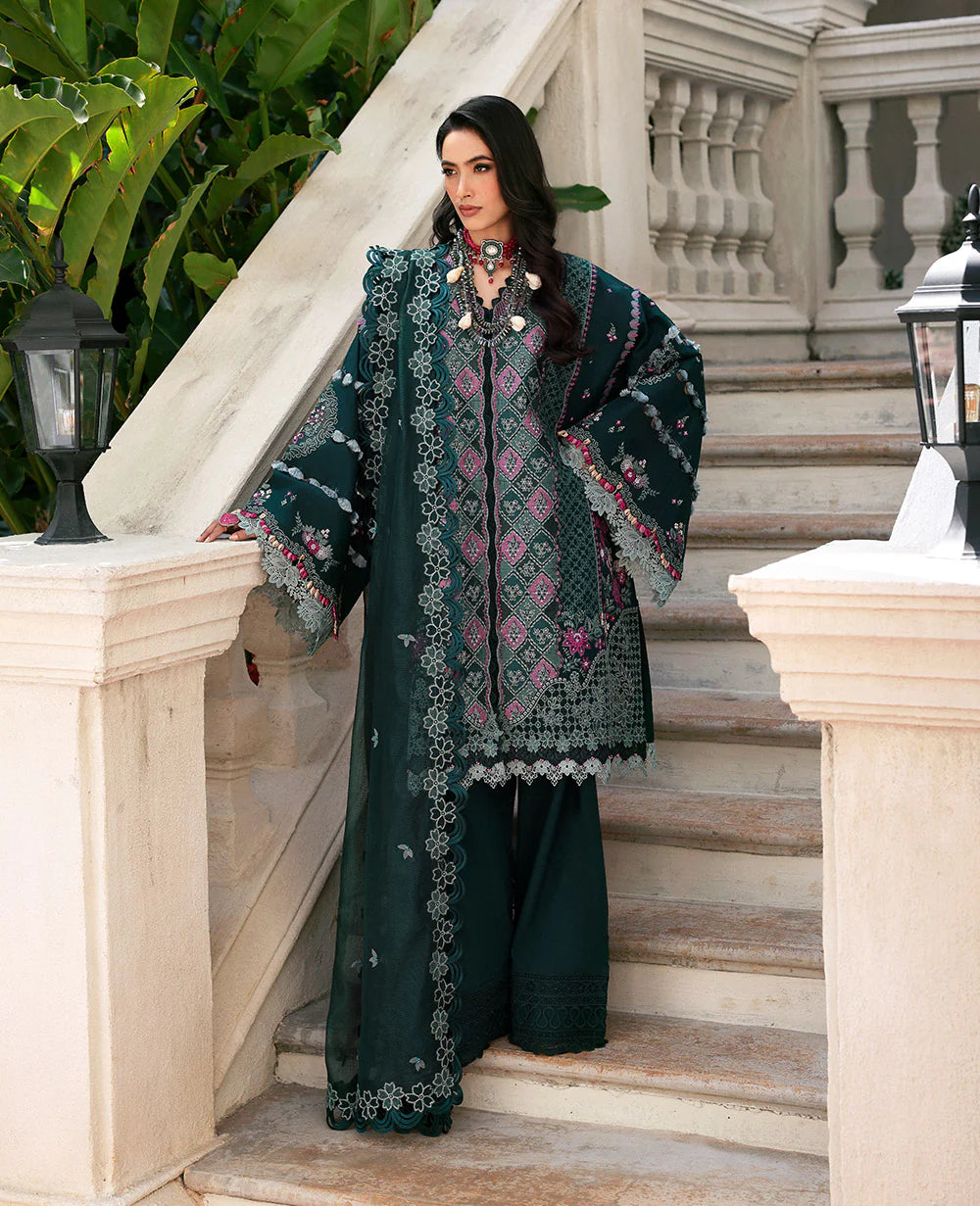 3 Piece - Dhanak Full Heavy Embroidered Suit with Embroidered Dhanak Shawl (Unstitched)