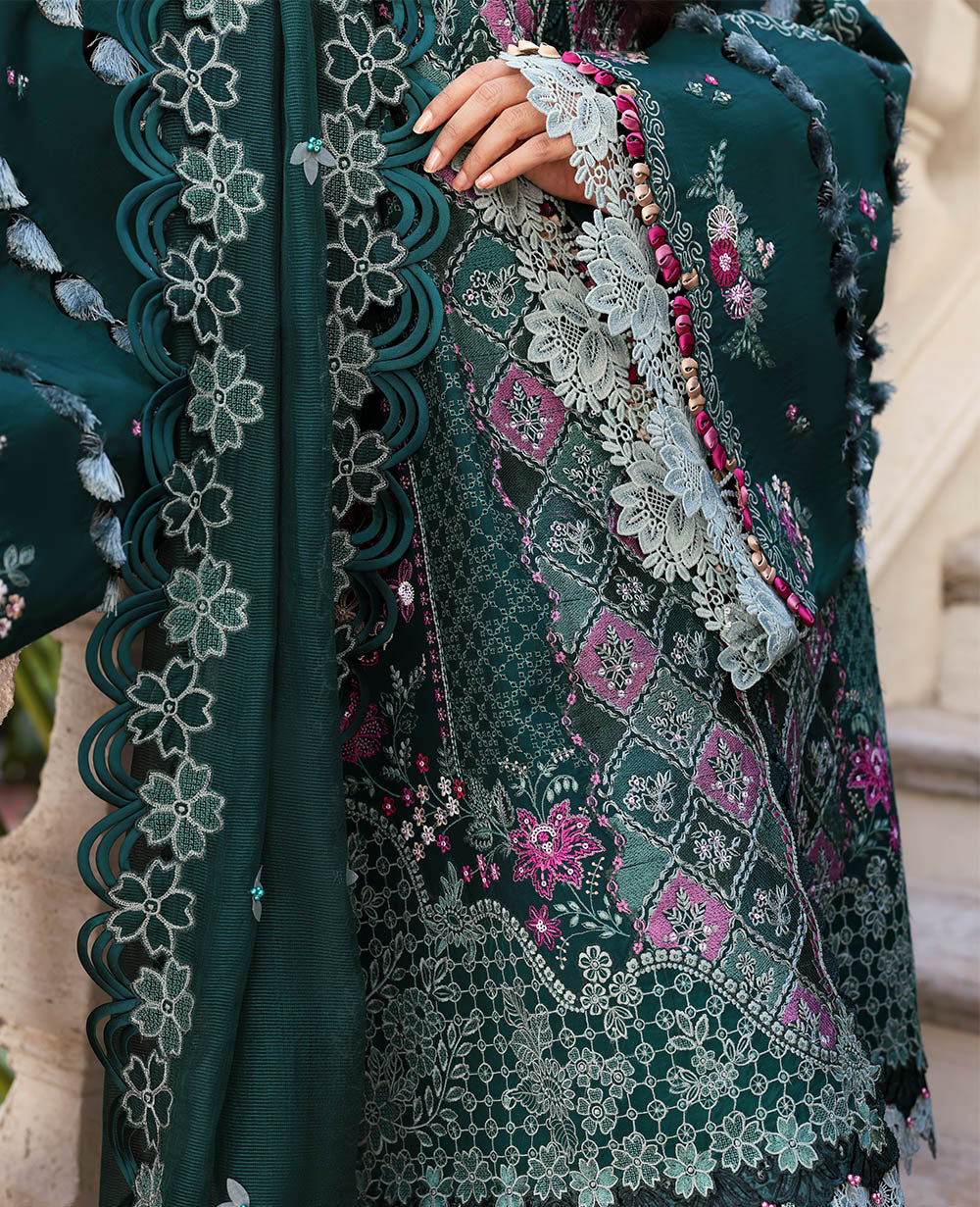 3 Piece - Dhanak Full Heavy Embroidered Suit with Embroidered Dhanak Shawl (Unstitched)