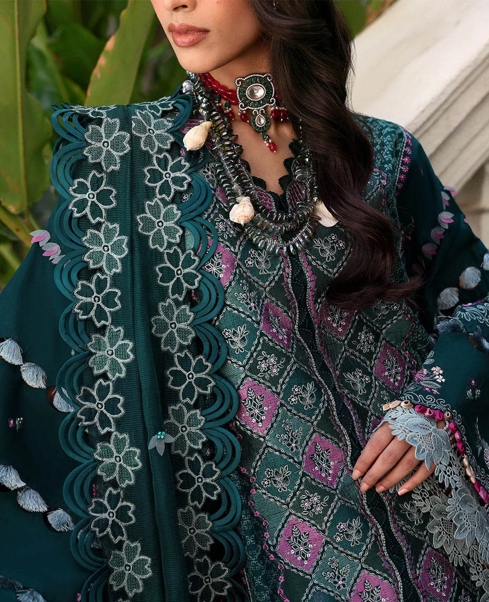 3 Piece - Dhanak Full Heavy Embroidered Suit with Embroidered Dhanak Shawl (Unstitched)