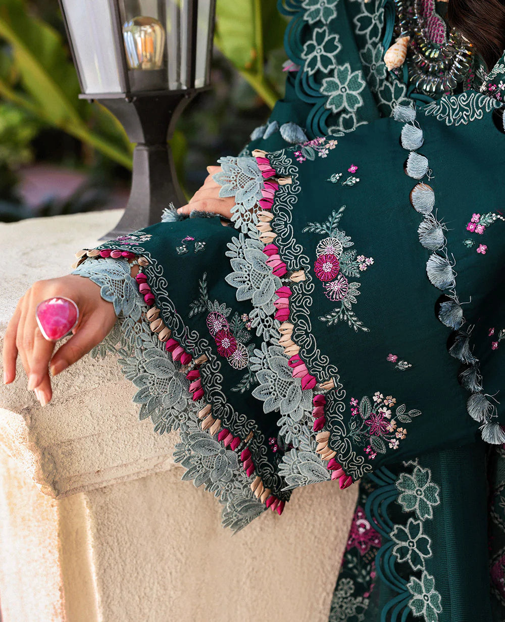 3 Piece - Dhanak Full Heavy Embroidered Suit with Embroidered Dhanak Shawl (Unstitched)