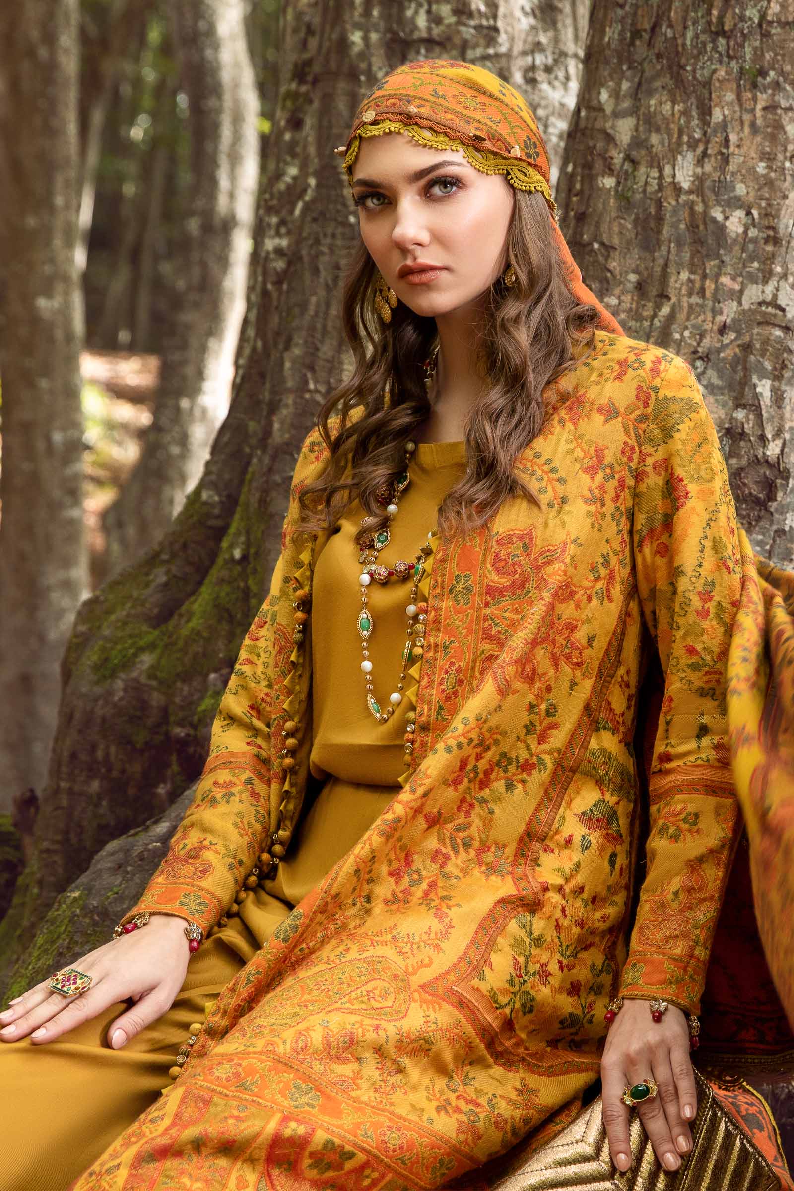 3 Piece - Maria B Dhanak Full Heavy Embroidered Suit with Digital Print Zari Pashmina Wool Shawl (Unstitched)