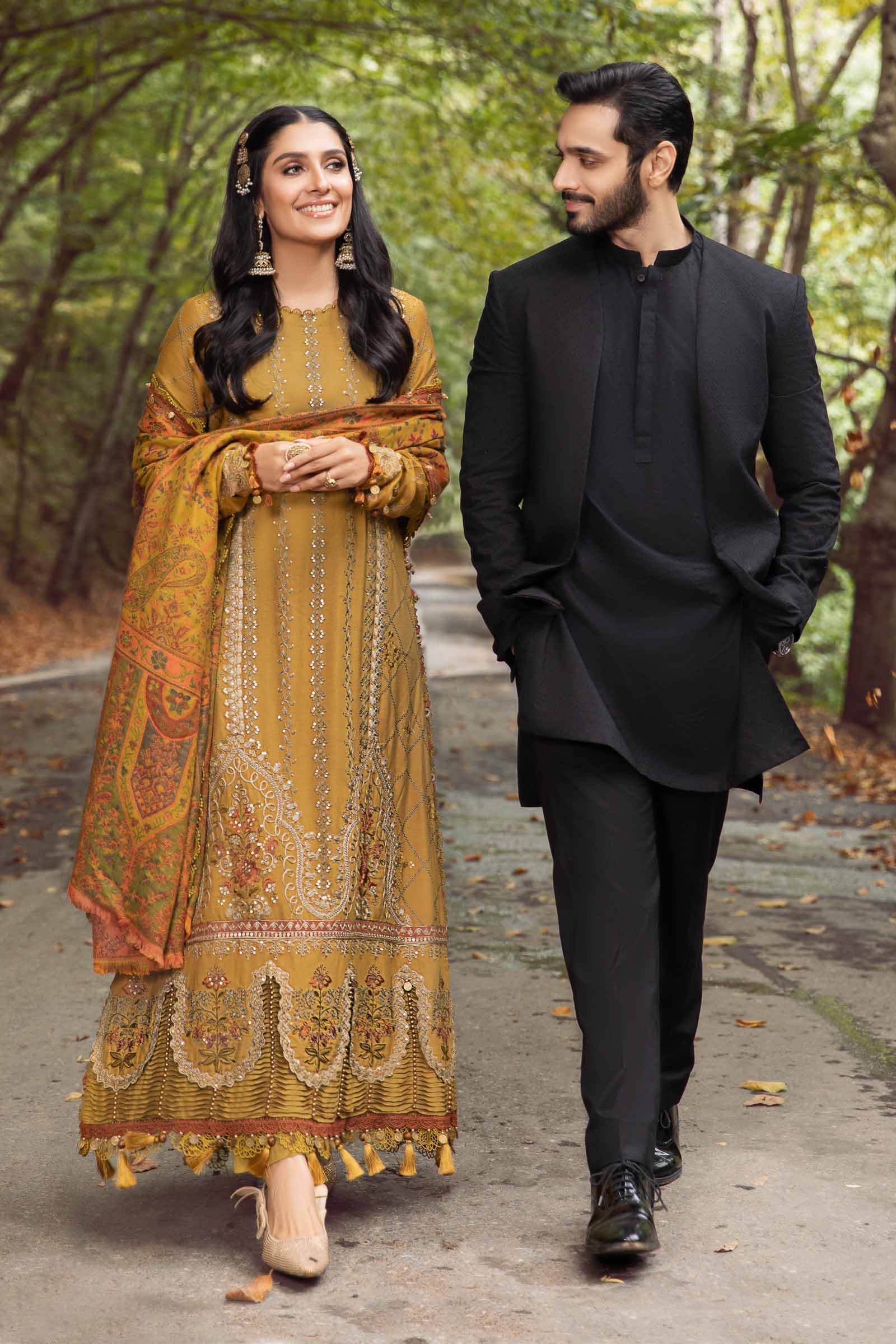 3 Piece - Maria B Dhanak Full Heavy Embroidered Suit with Digital Print Zari Pashmina Wool Shawl (Unstitched)