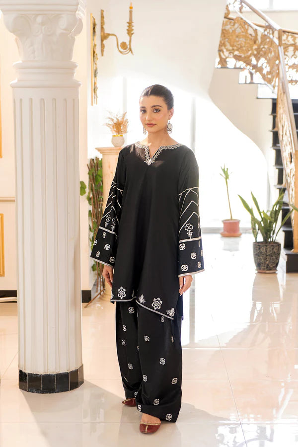 2 Piece - Dhanak Embroidered Suit with Plain Dyed Dhanak Trouser (Unstitched)