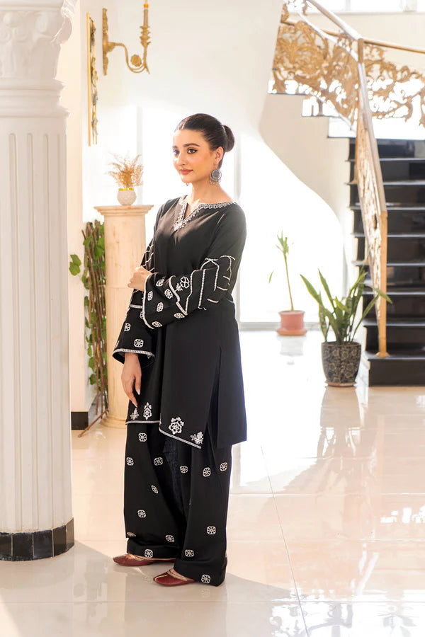 2 Piece - Dhanak Embroidered Suit with Plain Dyed Dhanak Trouser (Unstitched)