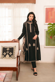 3 Piece - Dhanak Full Heavy Embroidered Suit with Printed Pashmina Shawl (Unstitched)