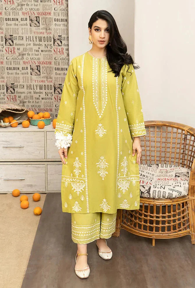 2 Piece - Dhanak Full Heavy Embroidered Suit with Plain Dyed Trouser (Unstitched)