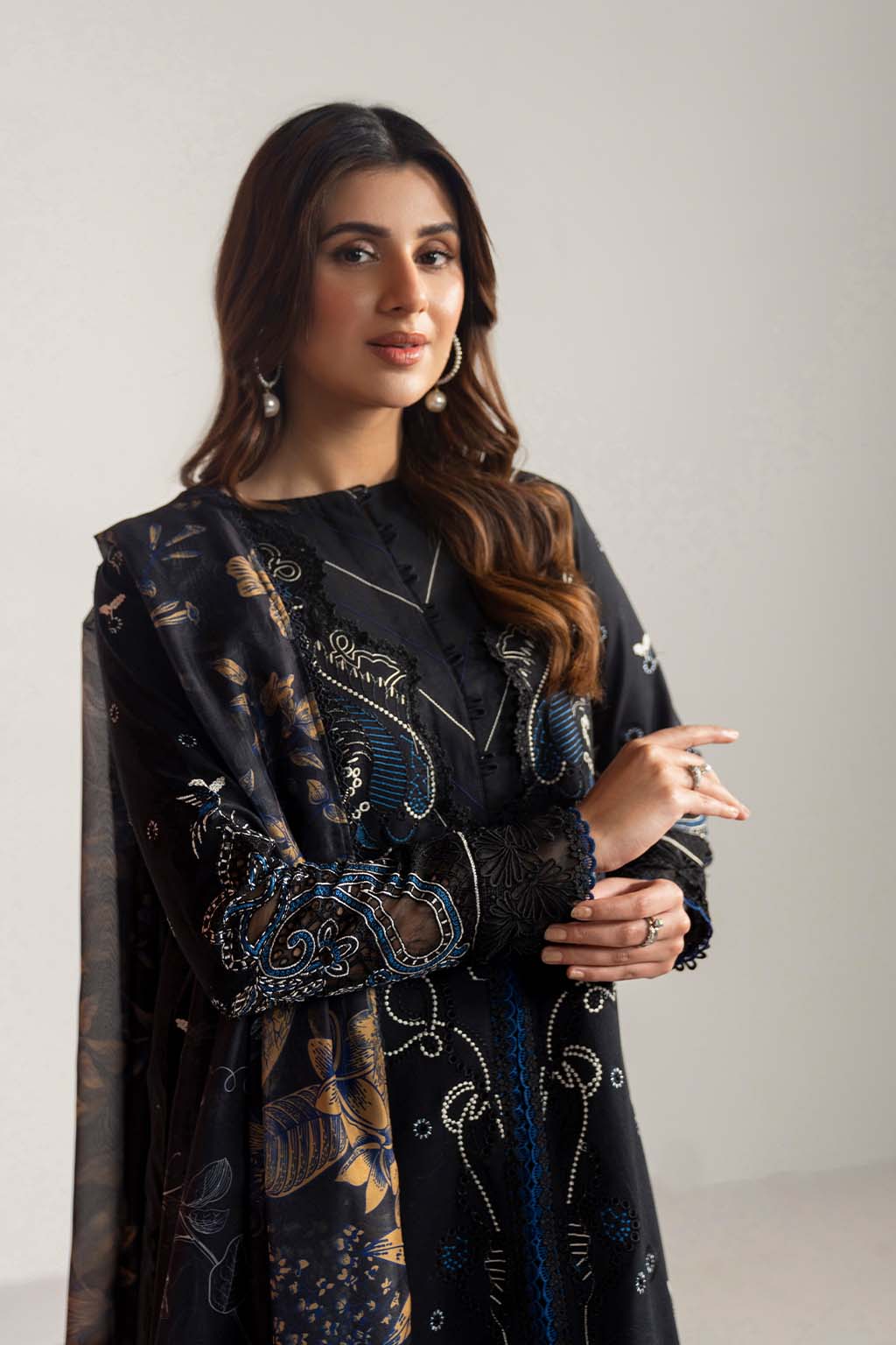 3 Piece - Dhanak Full Heavy Embroidered Suit with Digital Print Wool Shawl (Unstitched)