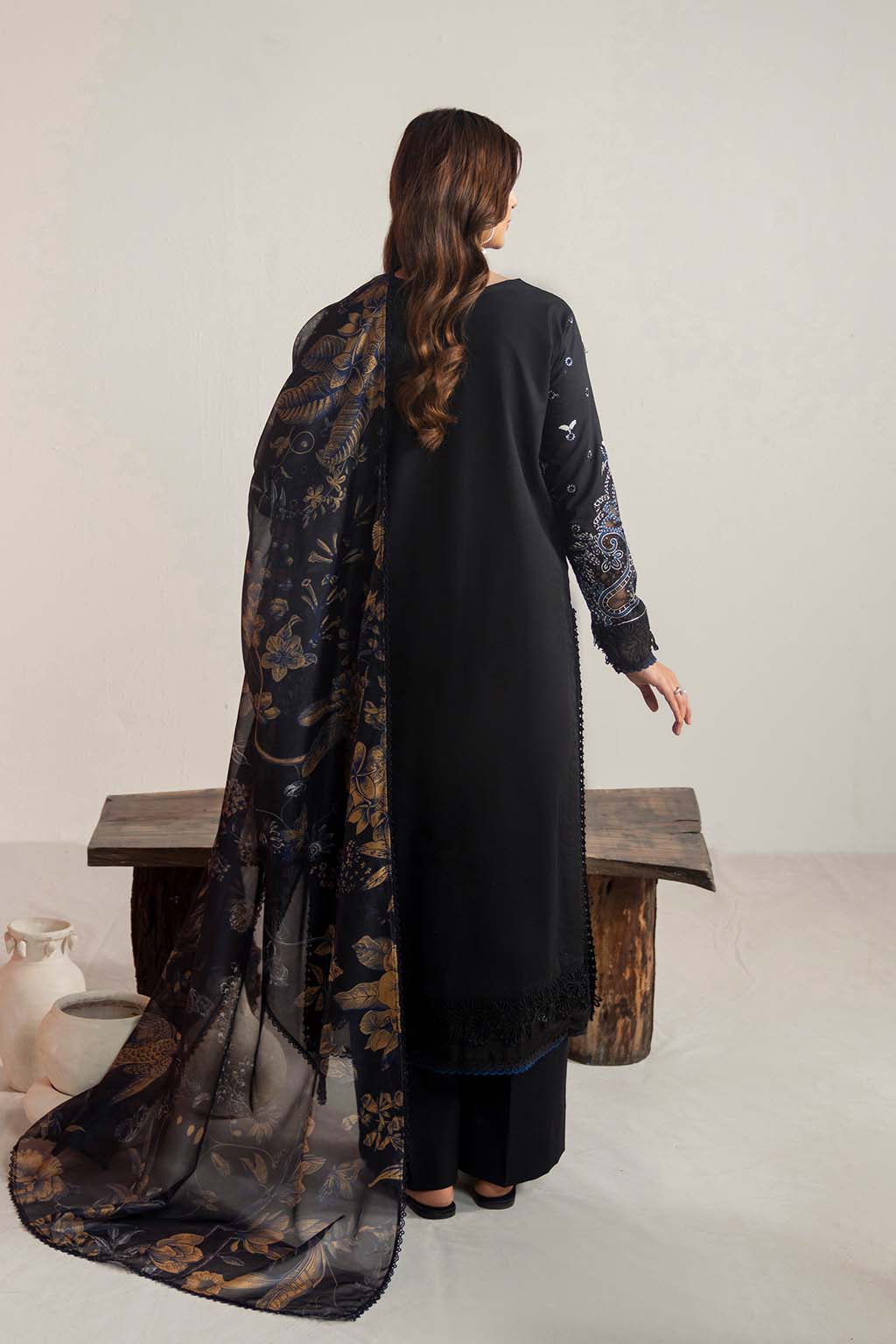 3 Piece - Dhanak Full Heavy Embroidered Suit with Digital Print Wool Shawl (Unstitched)