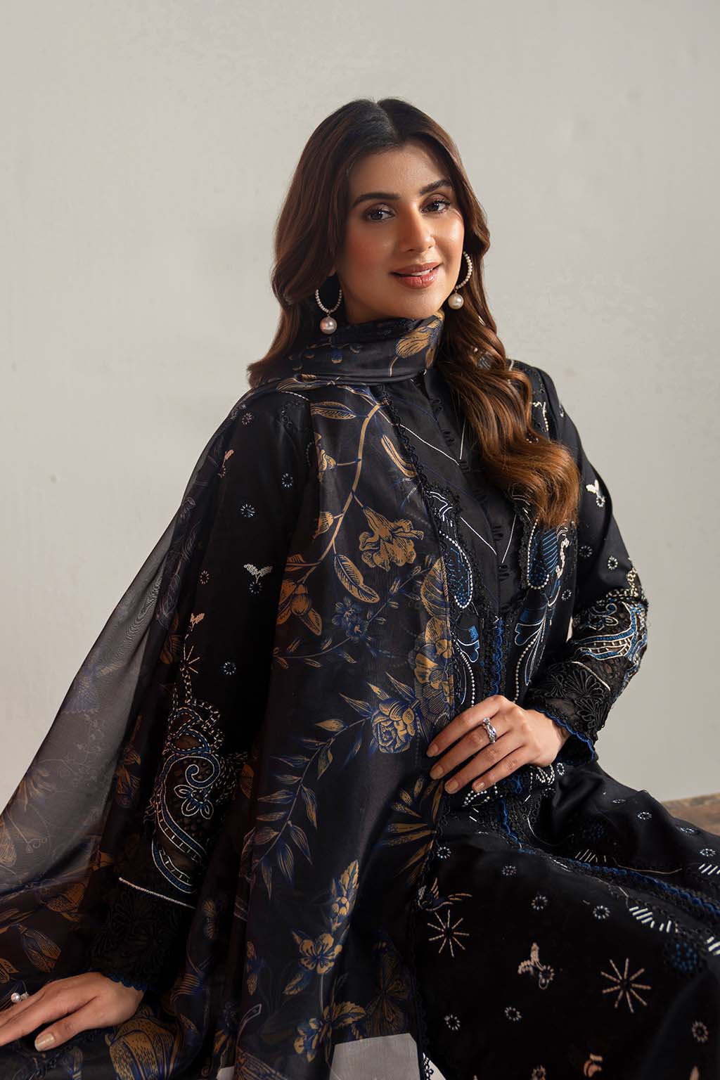 3 Piece - Dhanak Full Heavy Embroidered Suit with Digital Print Wool Shawl (Unstitched)